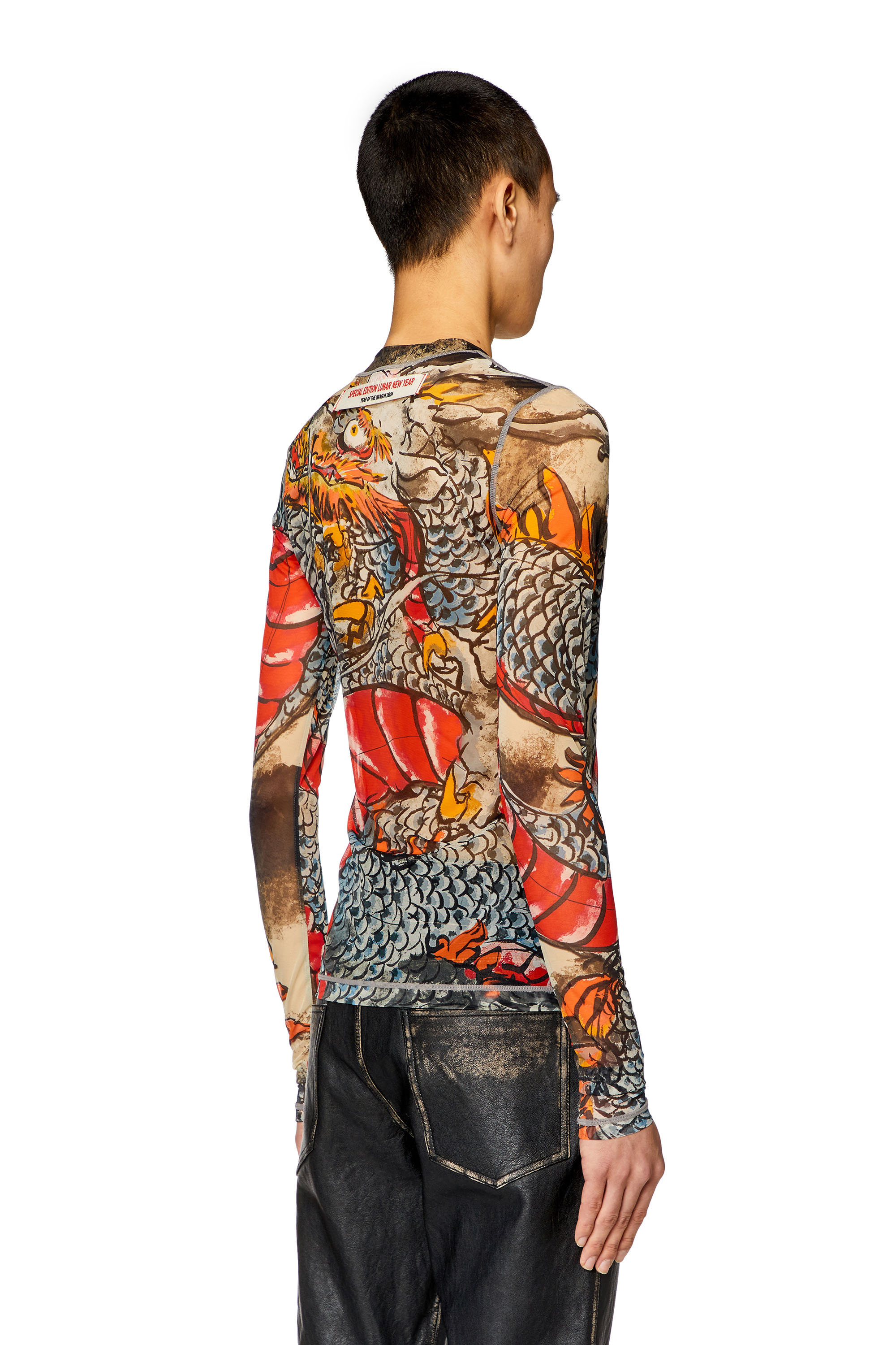 Diesel - CL-T-SIELAR-DRAGON, Unisex's Mesh top with Dragon print in ベージュ/レッド - 4