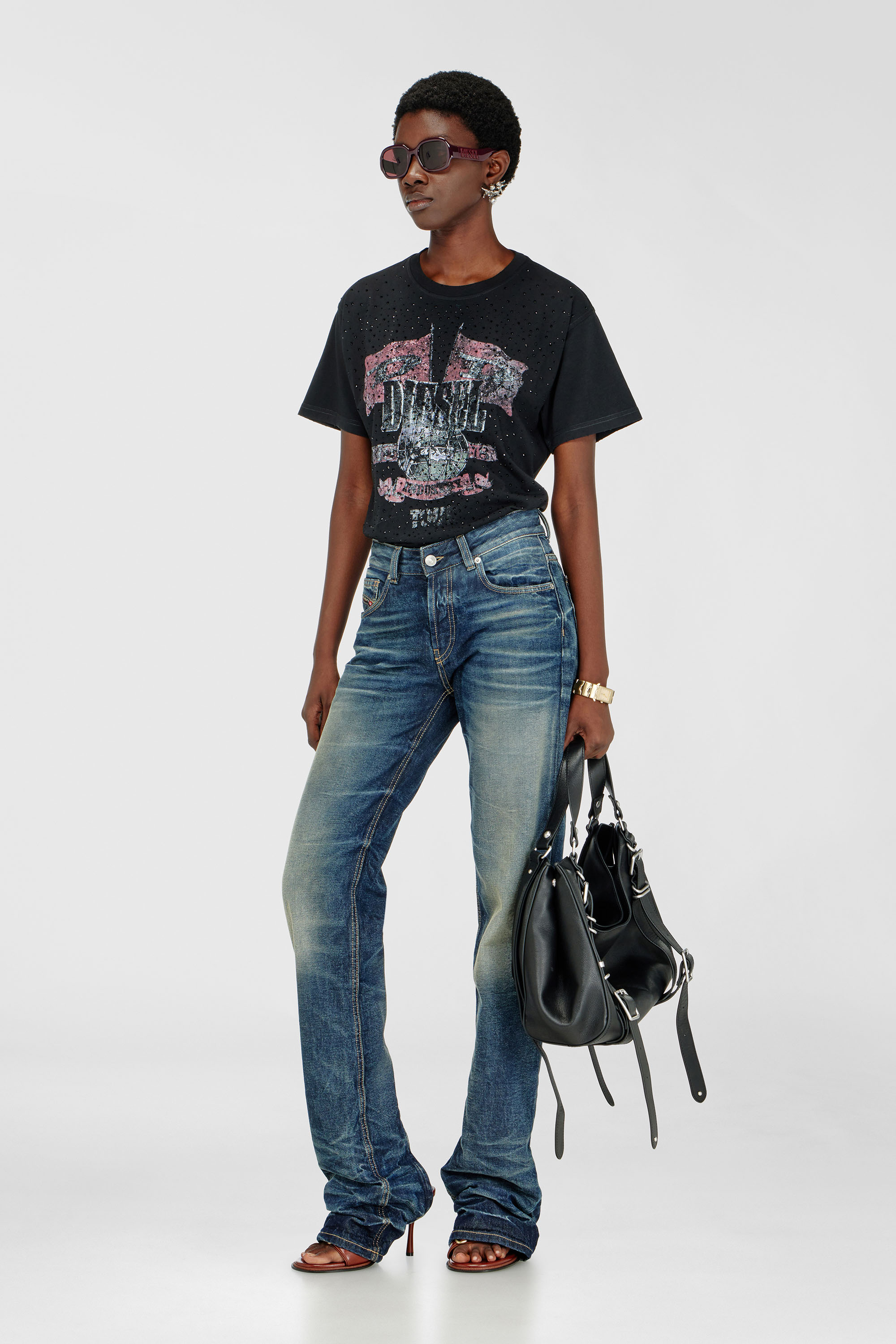 Diesel - T-MARLY, Female's T-shirt with concert graphics and crystals in null - 1