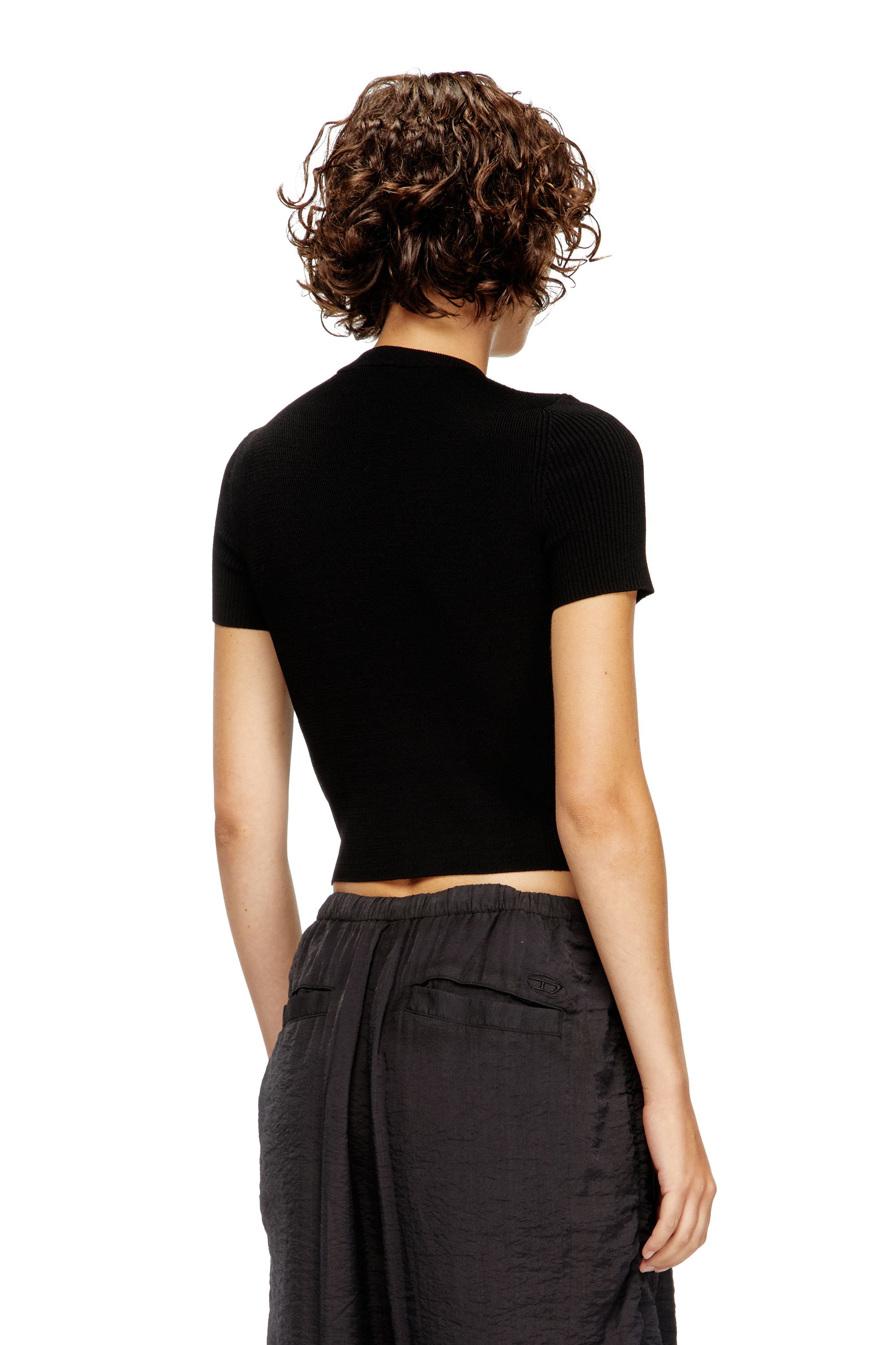Diesel - M-VALARI-SS, Female's Short-sleeve jumper with metal Oval D in ブラック - 4