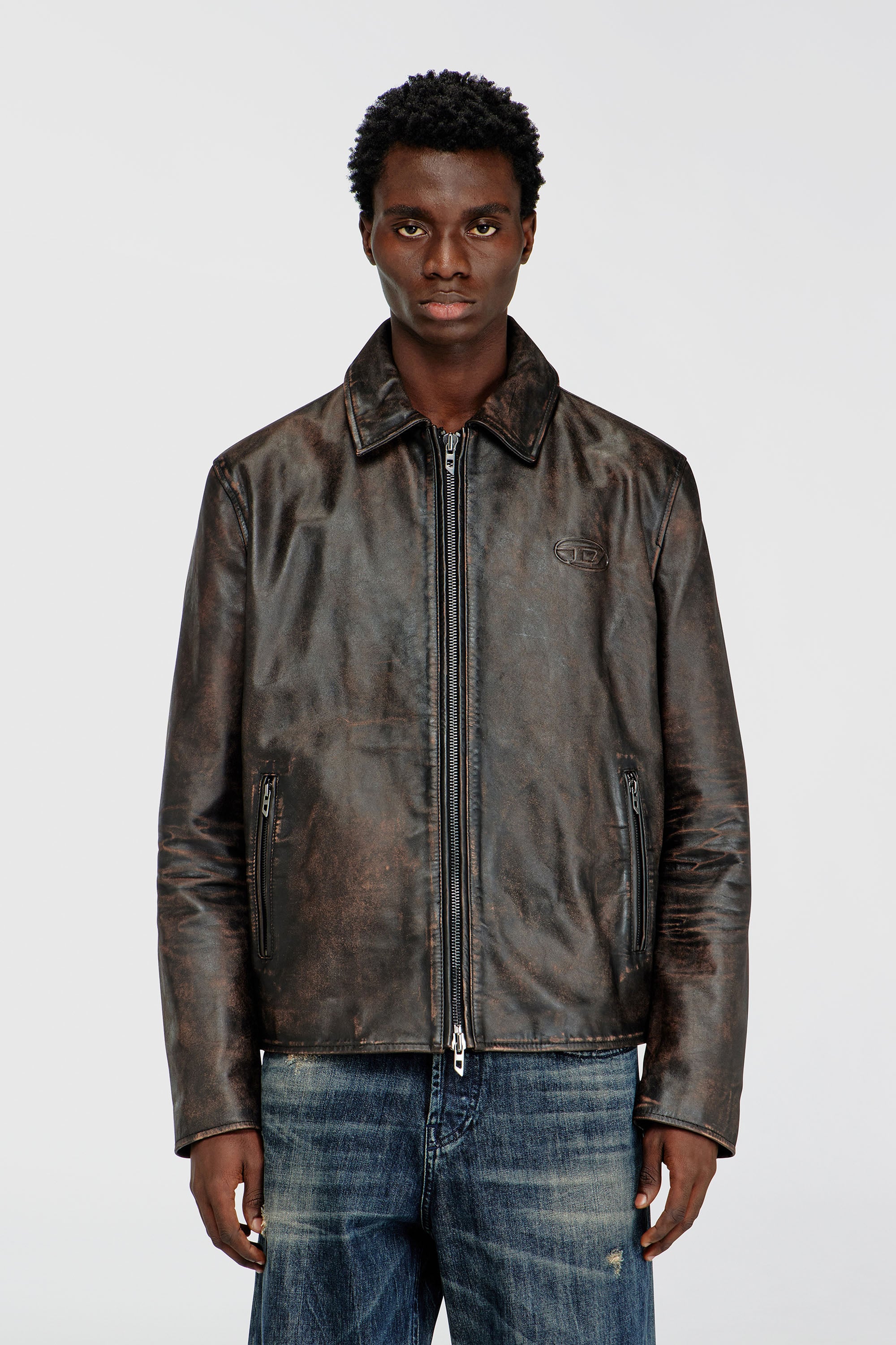 Diesel - L-AMAR-WRD, Male's レザーコーチジャケット in ブラウン - 1