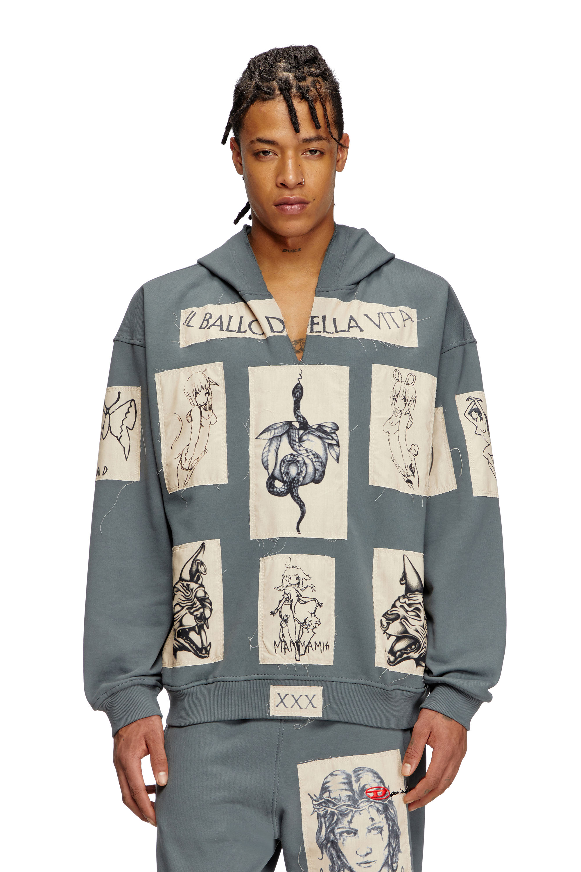 Diesel - S-BOXT-HOOD-DD, Unisex's Hoodie with tattoo patches in グレー - 1