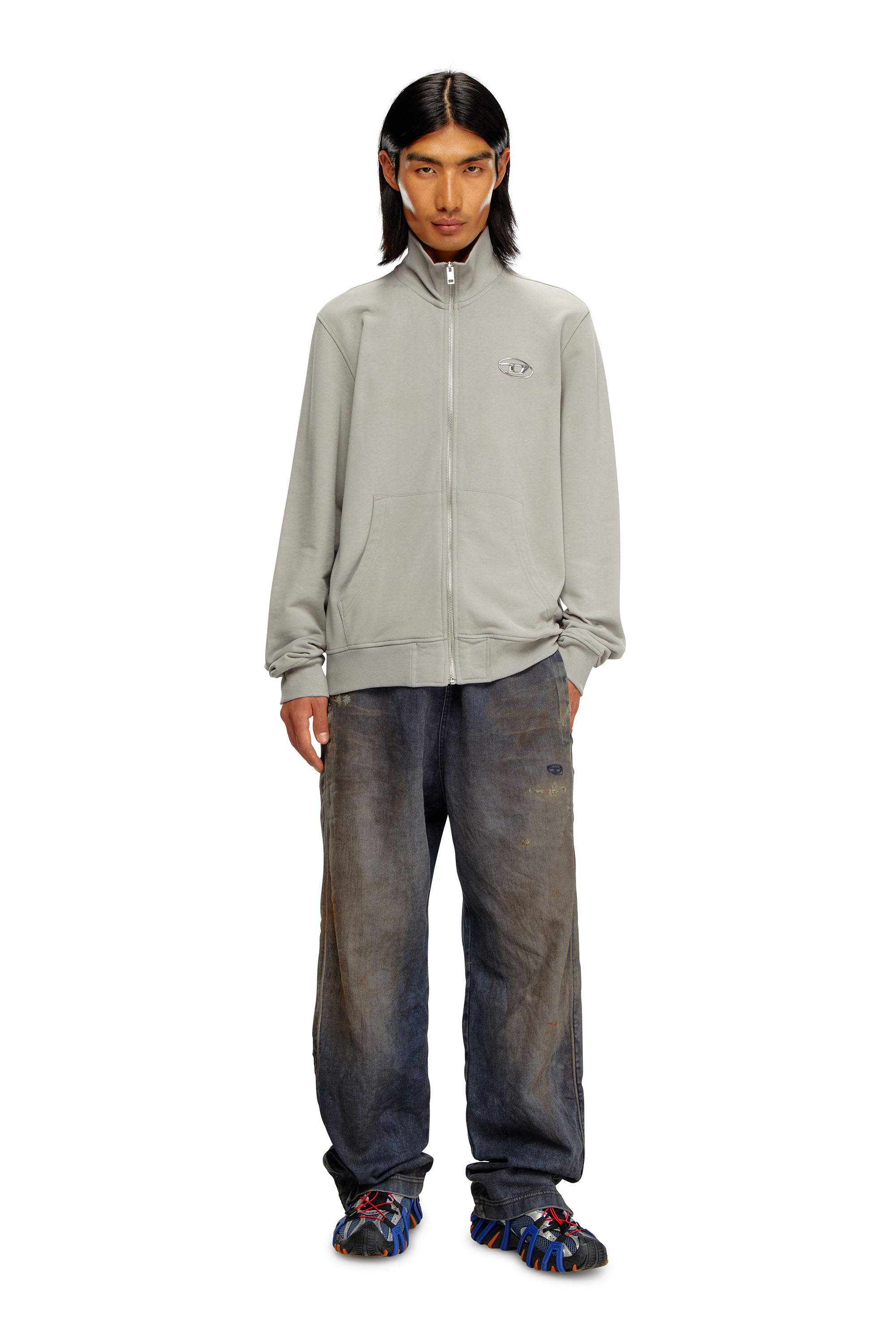 Diesel - S-GINNI-ZIP-OD, Male's スウェットジップアップ in ライトグレー - 1