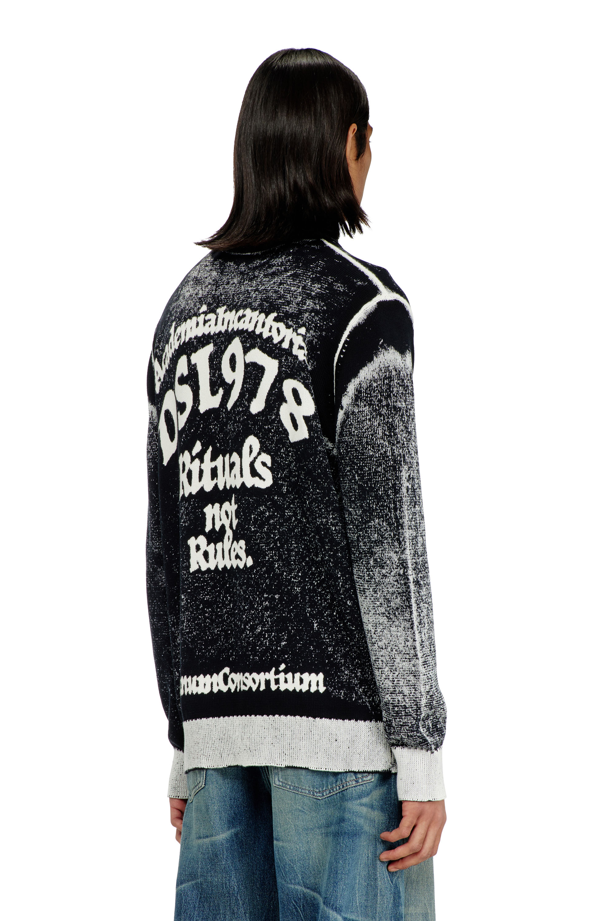 Diesel - K-LAUROS, Male's ジップアップカーディガン in ブラック/ホワイト - 5
