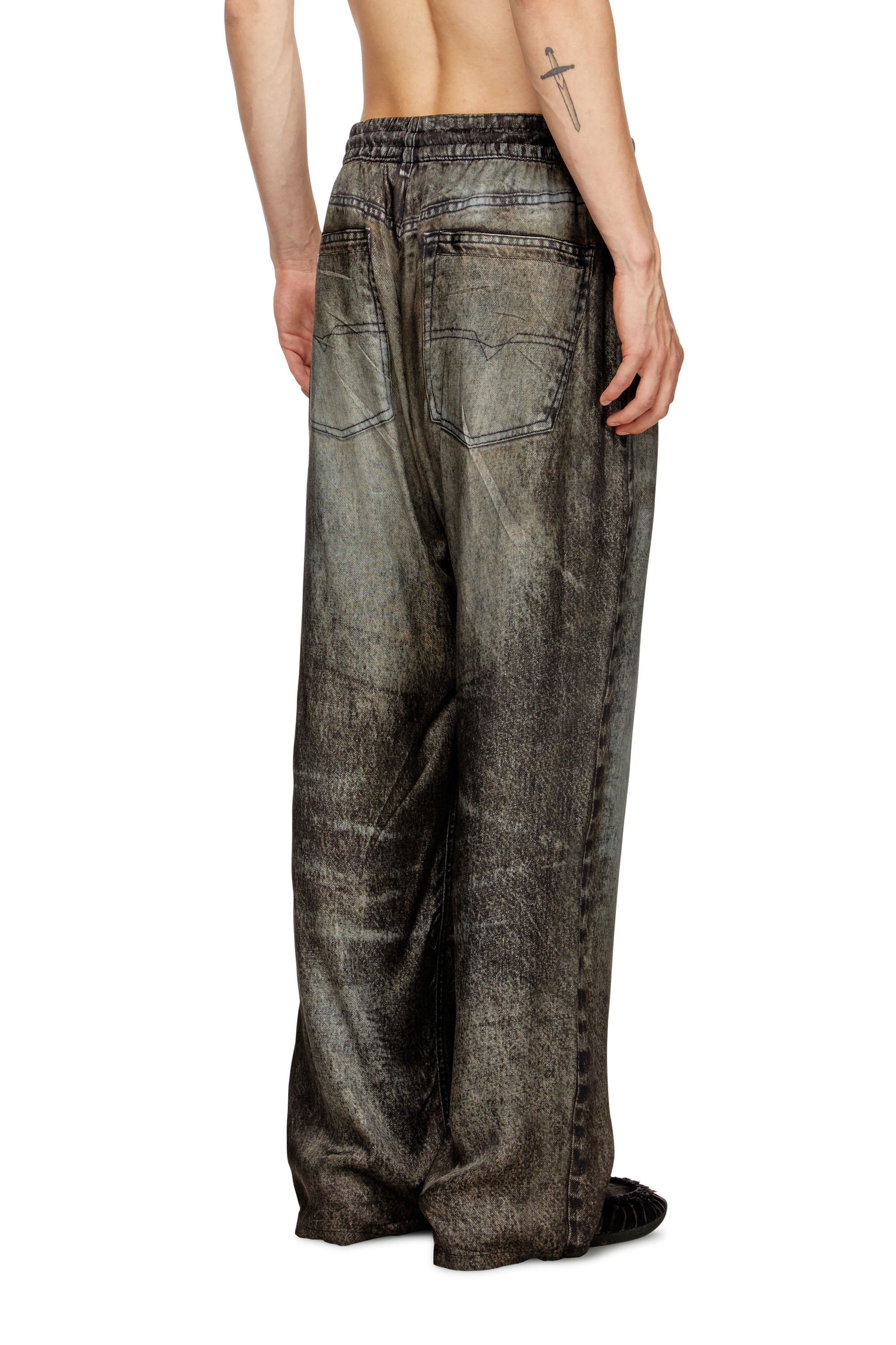 Diesel - P-THECK-LKCT, Male's Elasticated pants in denim-look viscose in ブラック - 4
