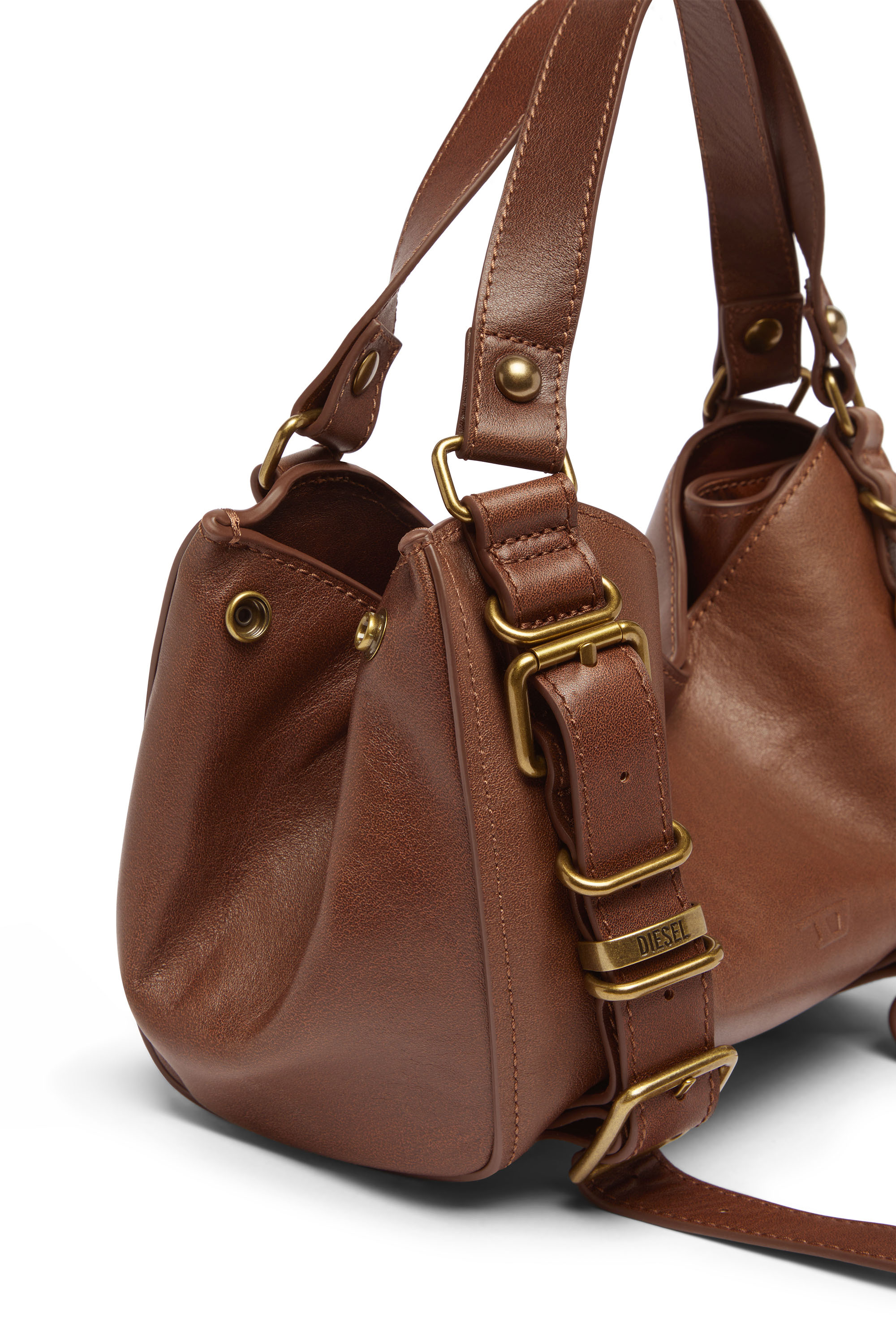 Diesel - D-ONE TOPHANDLE S, Female's D-One-Small top-handle bag in treated leather in ブラウン - 5
