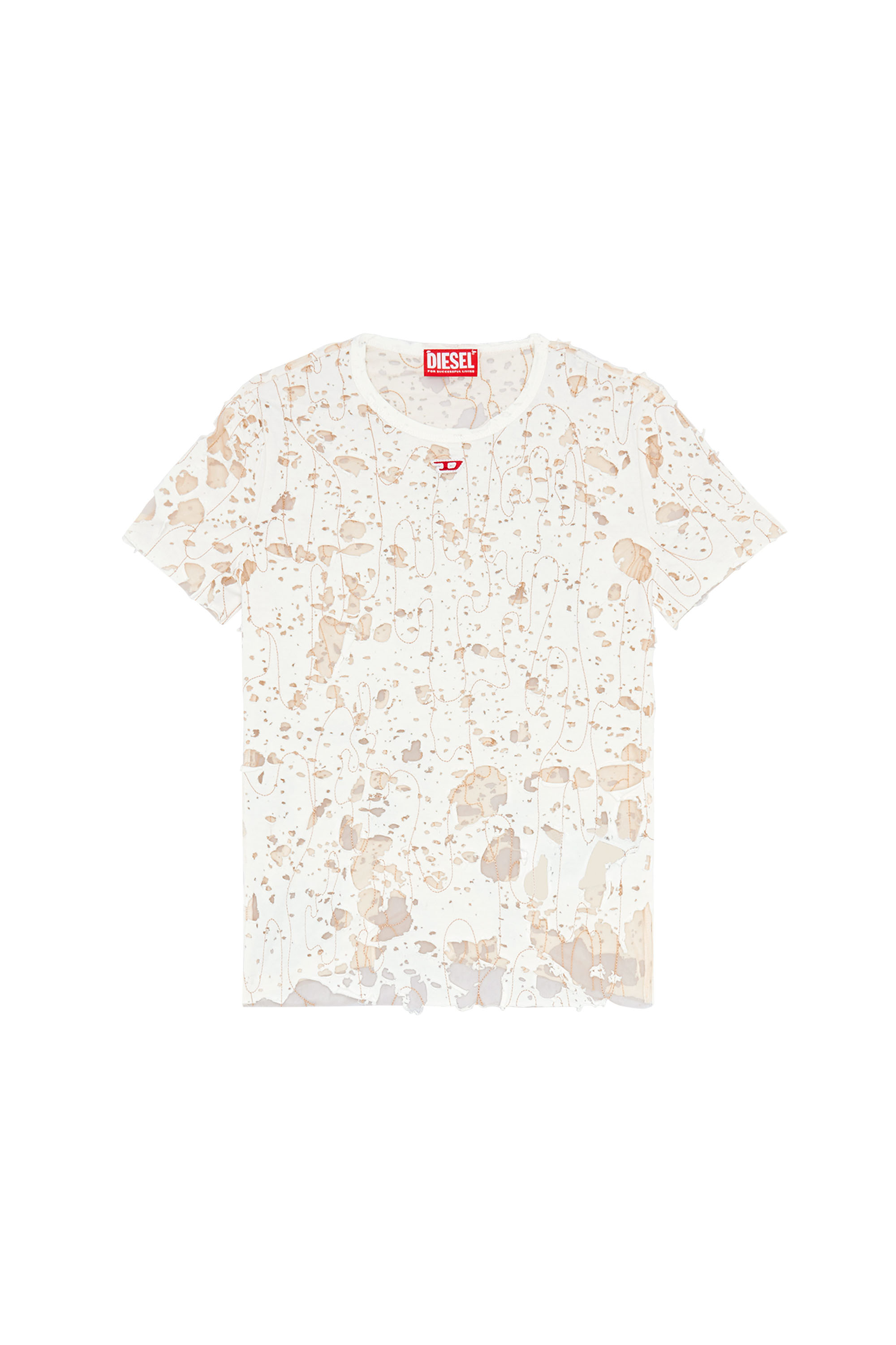 Diesel - T-UNCYNA, Female's Tulle T-shirt with destroyed jersey in ホワイト - 3