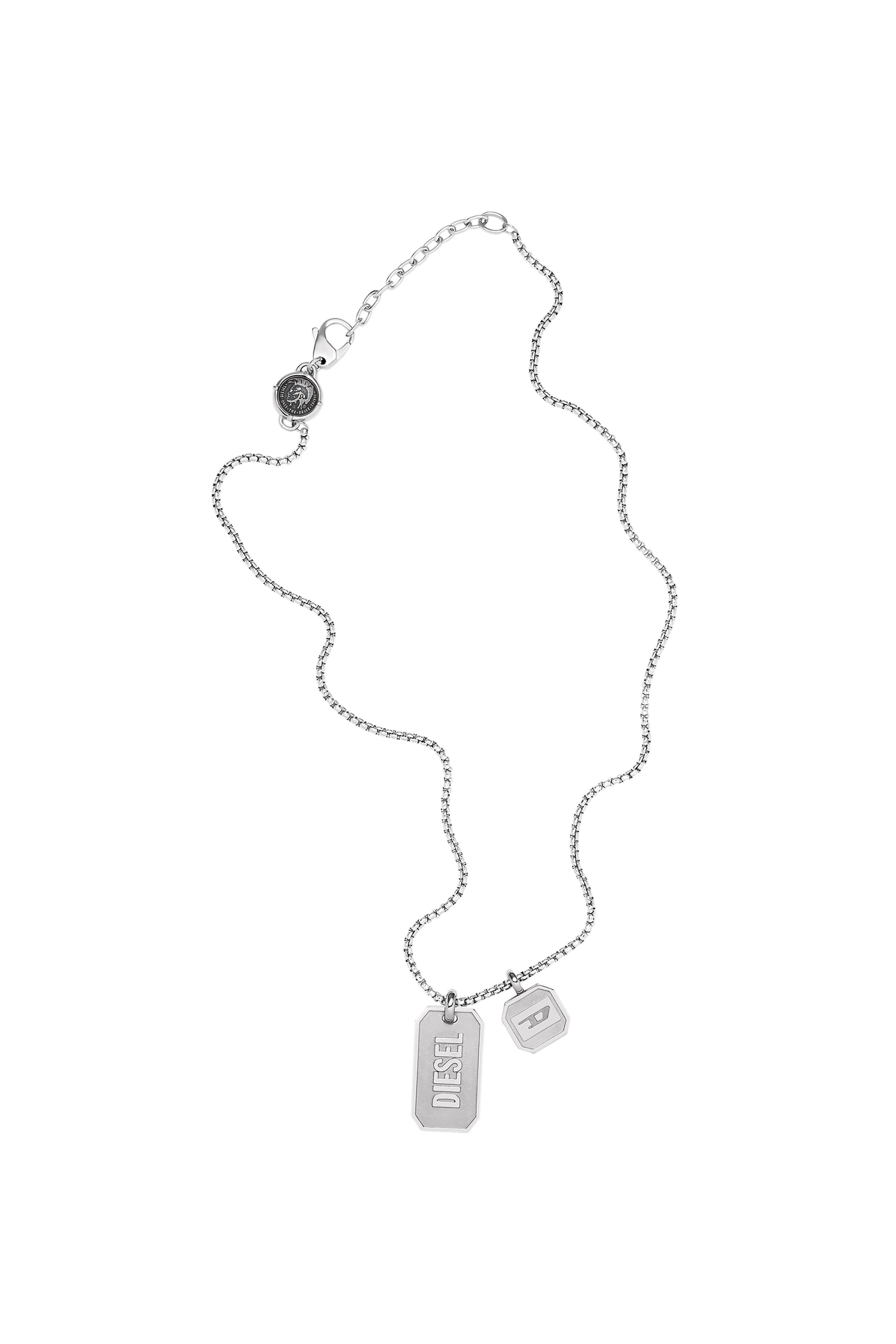 Diesel - DX1260, Male's Diesel Stainless Steel Logo Double Dog Tag Necklace in シルバー - 1