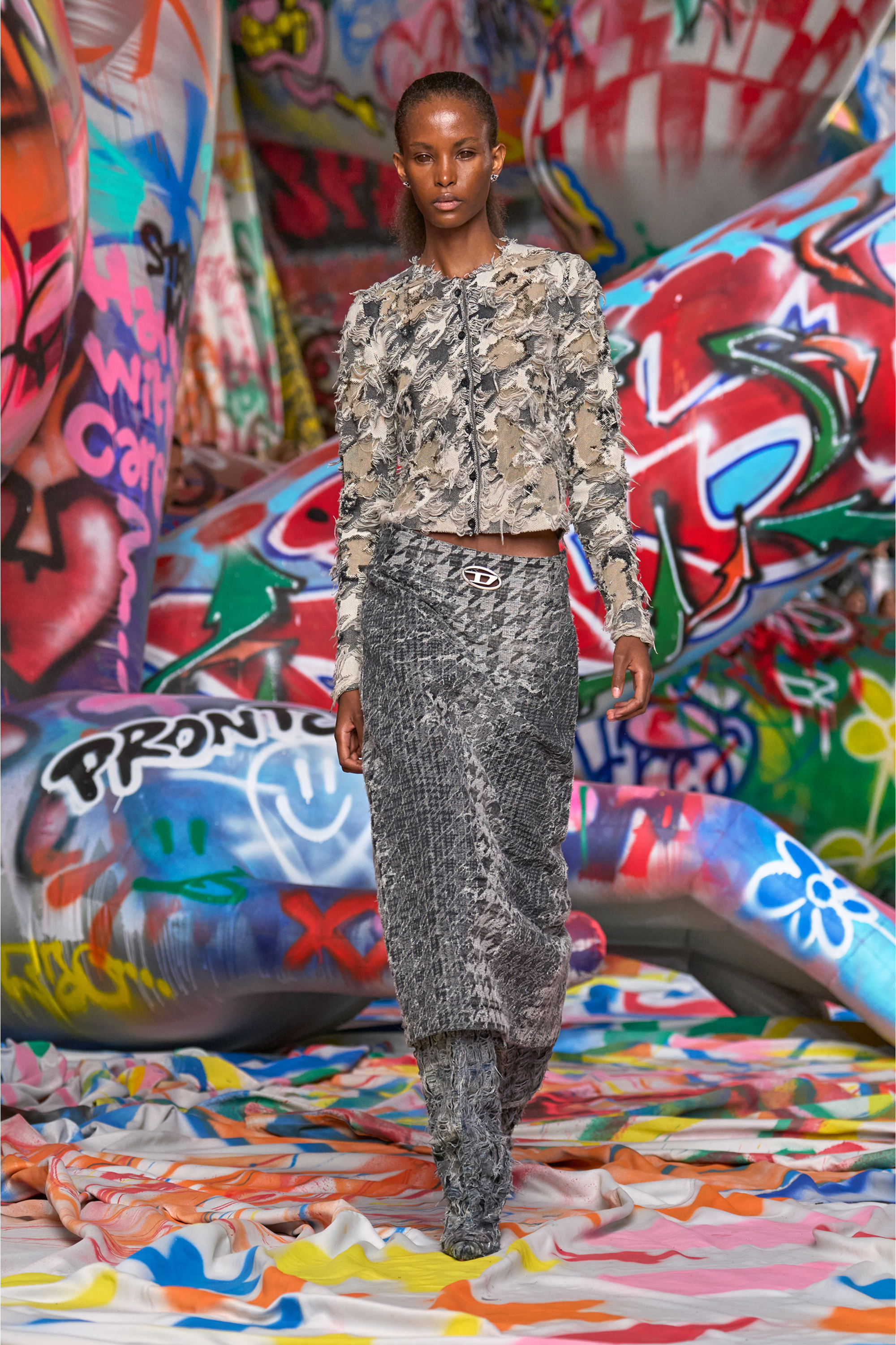 Diesel - DE- RATHIAN-FSH, Female's Midi skirt in Prince of Wales jacquard denim in ブラック/ホワイト - 6