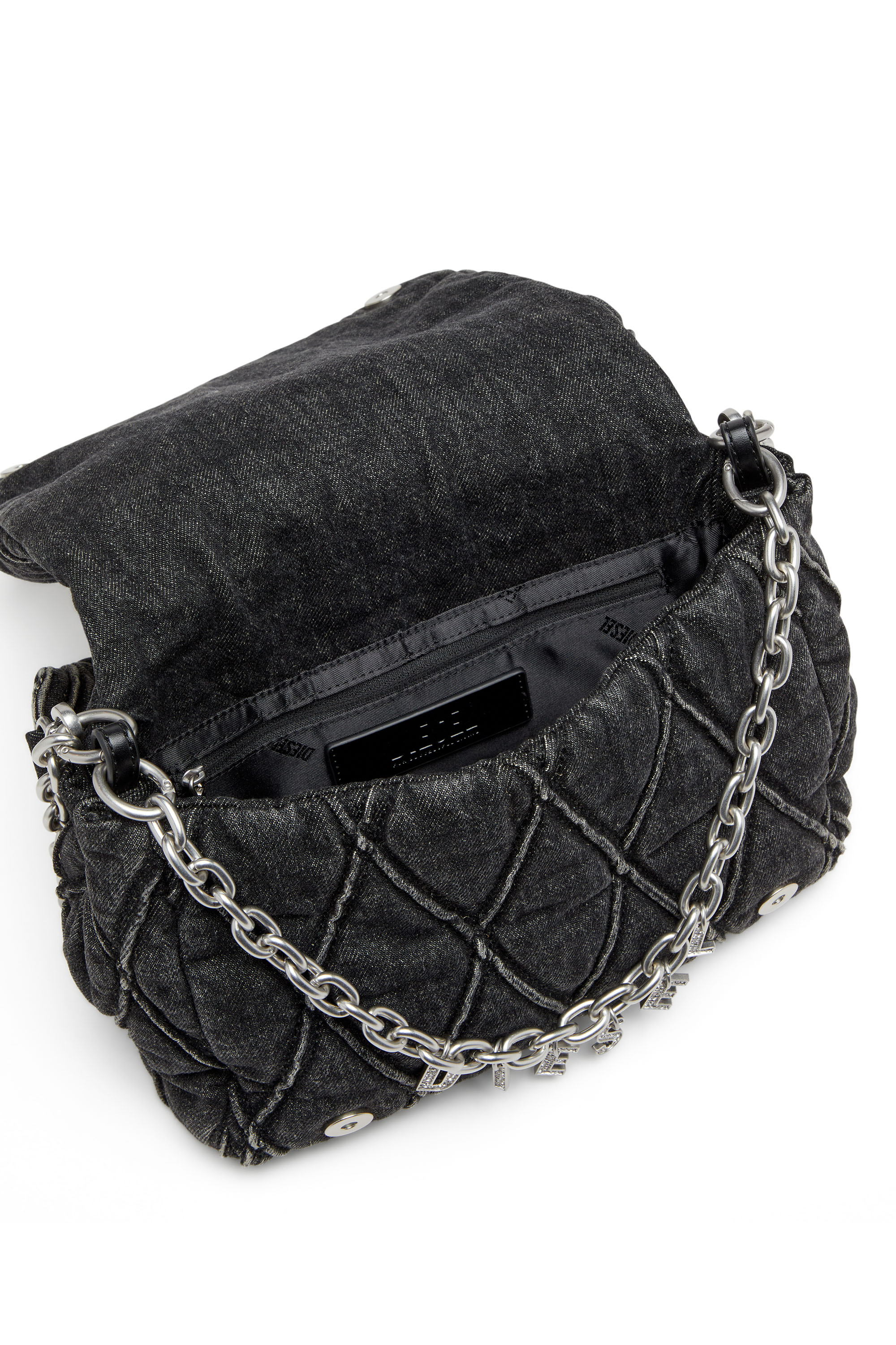 Diesel - CHARM-D SHOULDER M, Female's Charm-D M-Shoulder bag in quilted denim in ブラック - 4