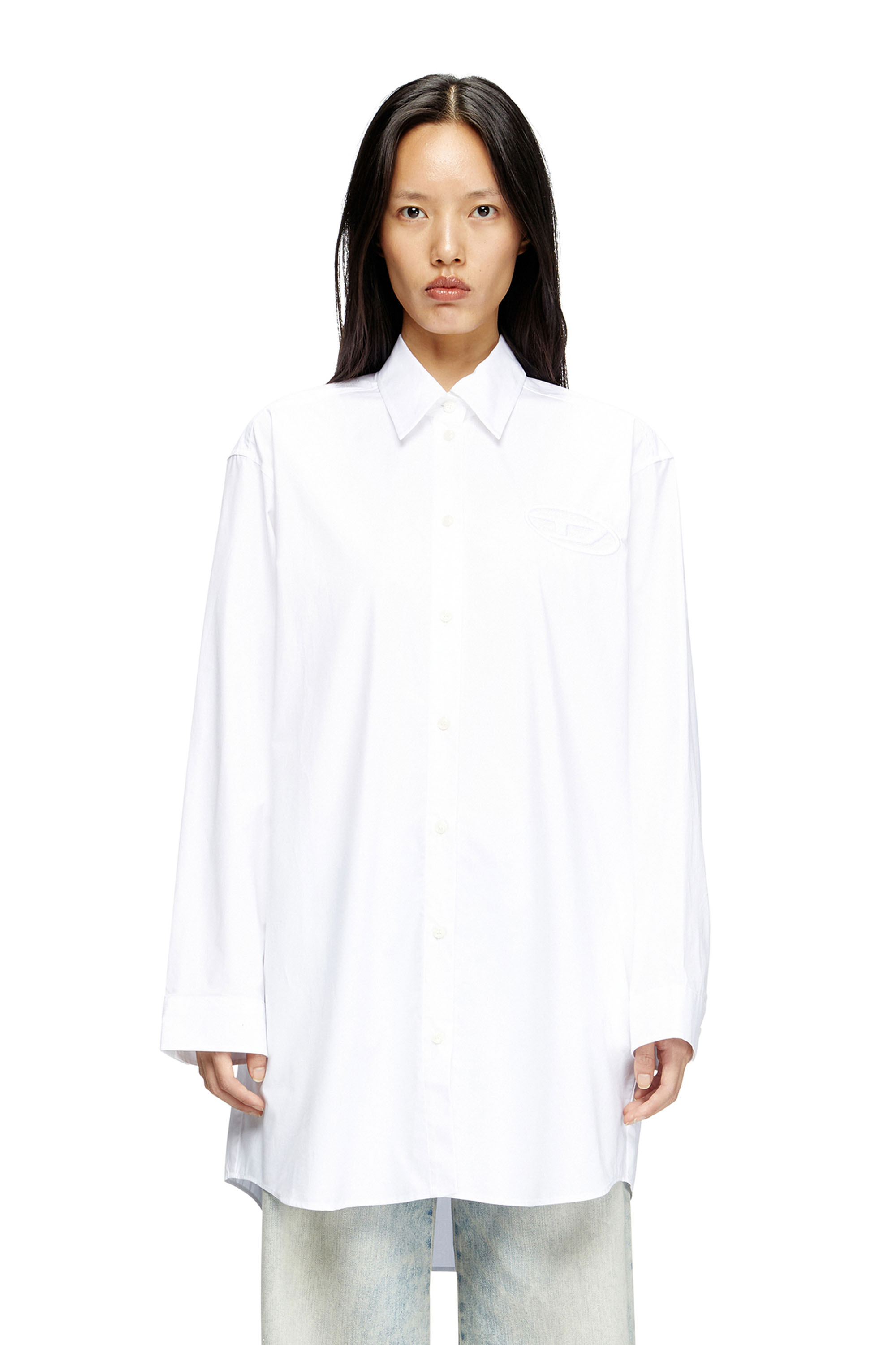Diesel - D-DALIS, Female's Short shirt dress with embroidered logo in ホワイト - 2