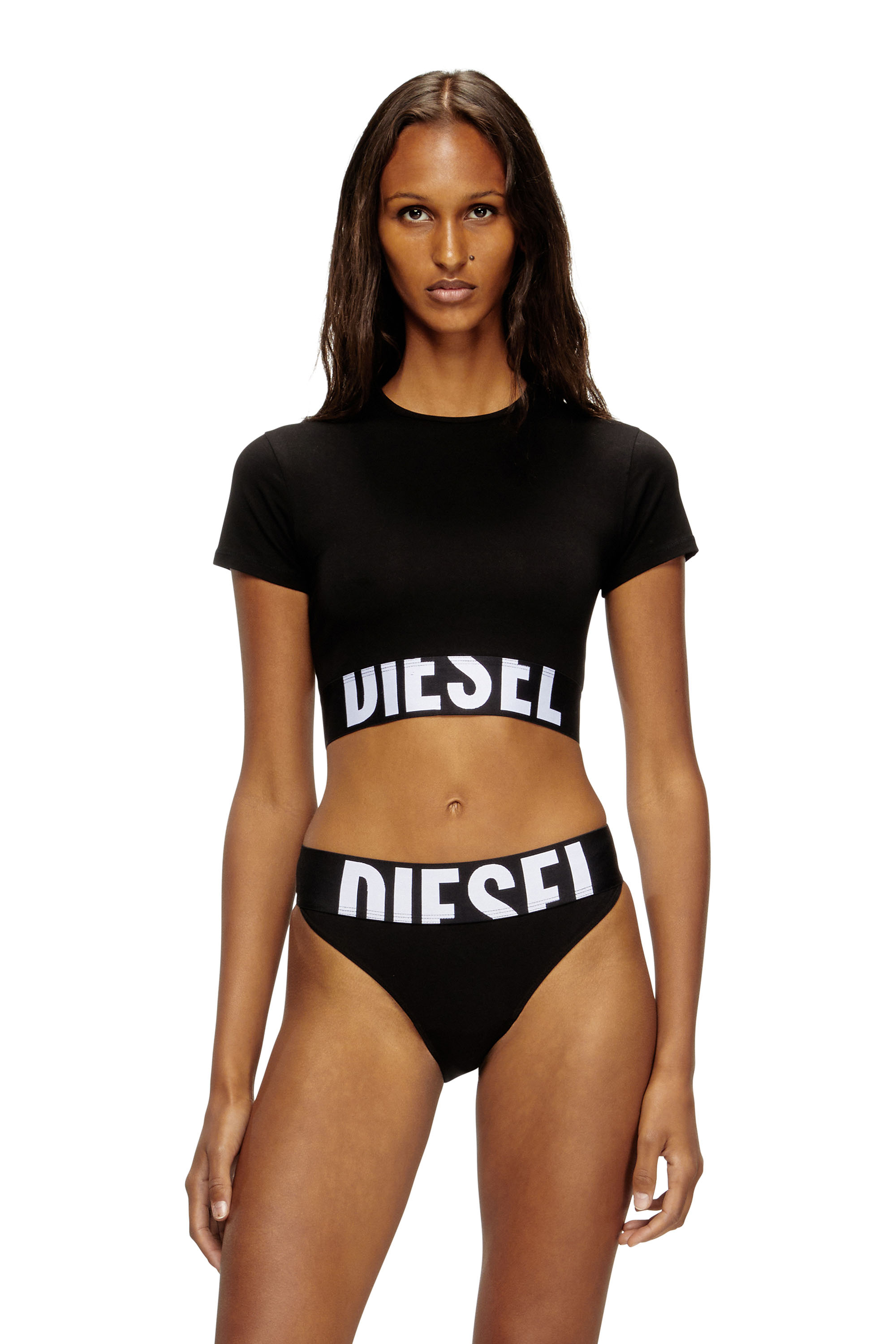 Diesel - UFTEE-SPORT-CROPPED-T-SHIRT, Female's Sporty cropped top with logo band in ブラック - 1