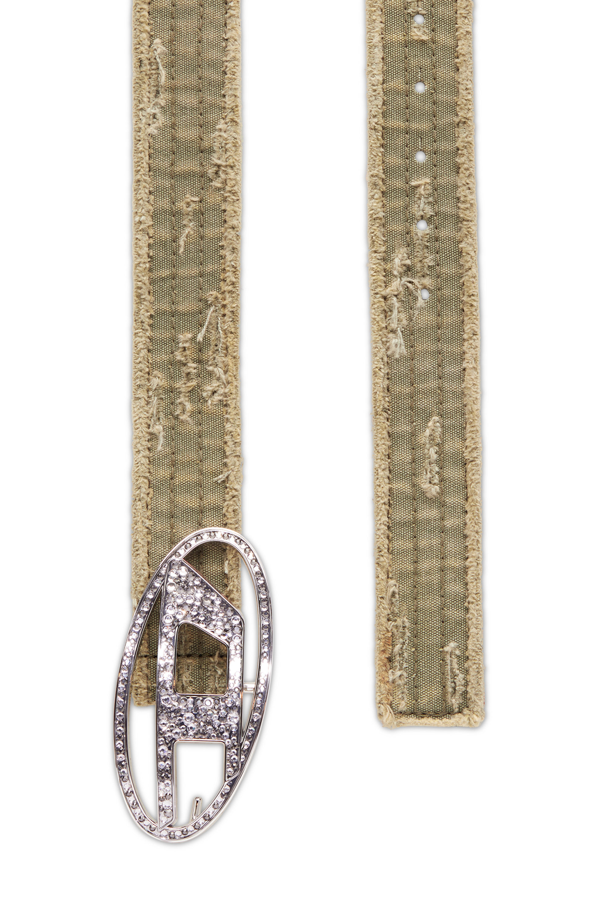 Diesel - B-1DR STRASS, Female's Canvas and leather belt with crystals in ミリタリーグリーン - 2