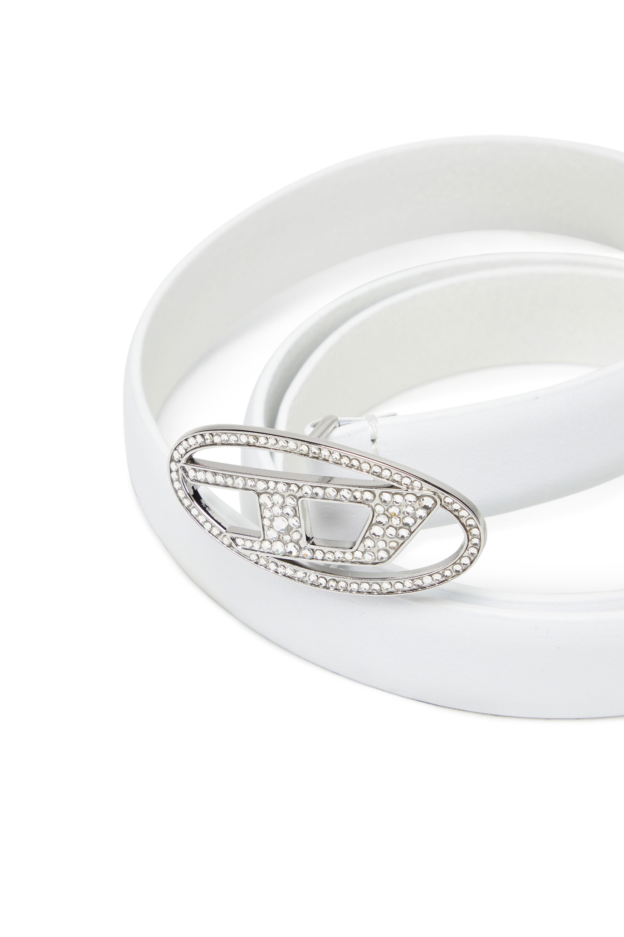 Diesel - B-1DR STRASS 20, Female's 1.9cm slim leather belt with crystal buckle in ホワイト - 3
