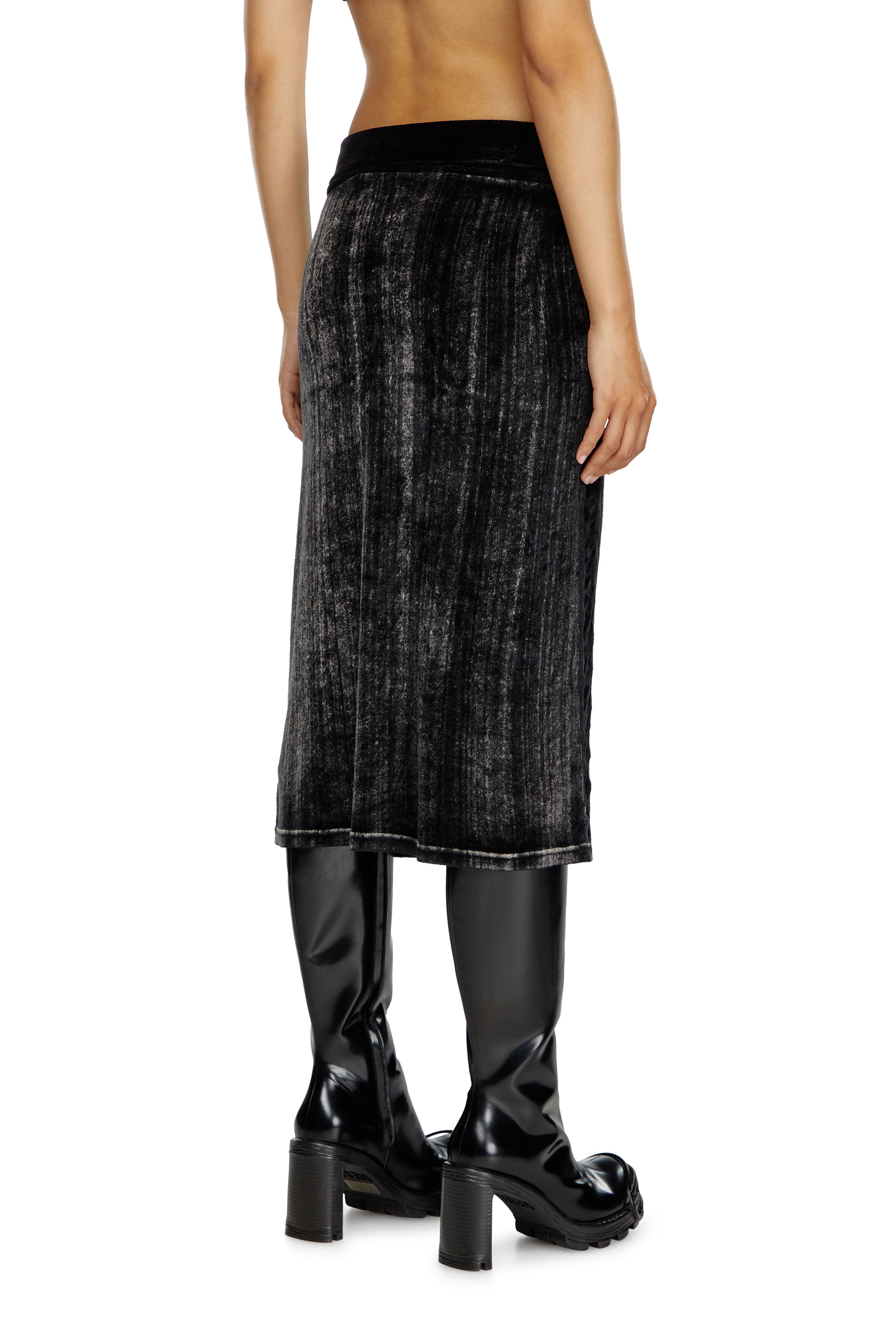 Diesel - O-VERYN, Female's Chenille midi skirt with faded effect in ブラック - 4