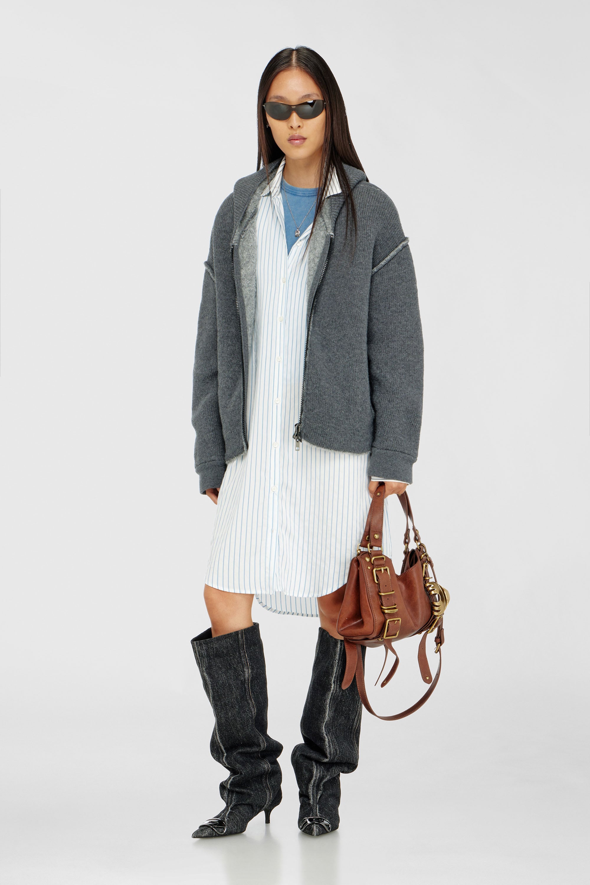 Diesel - M-BOUBLE, Female's ジップアップカーディガン in グレー - 2