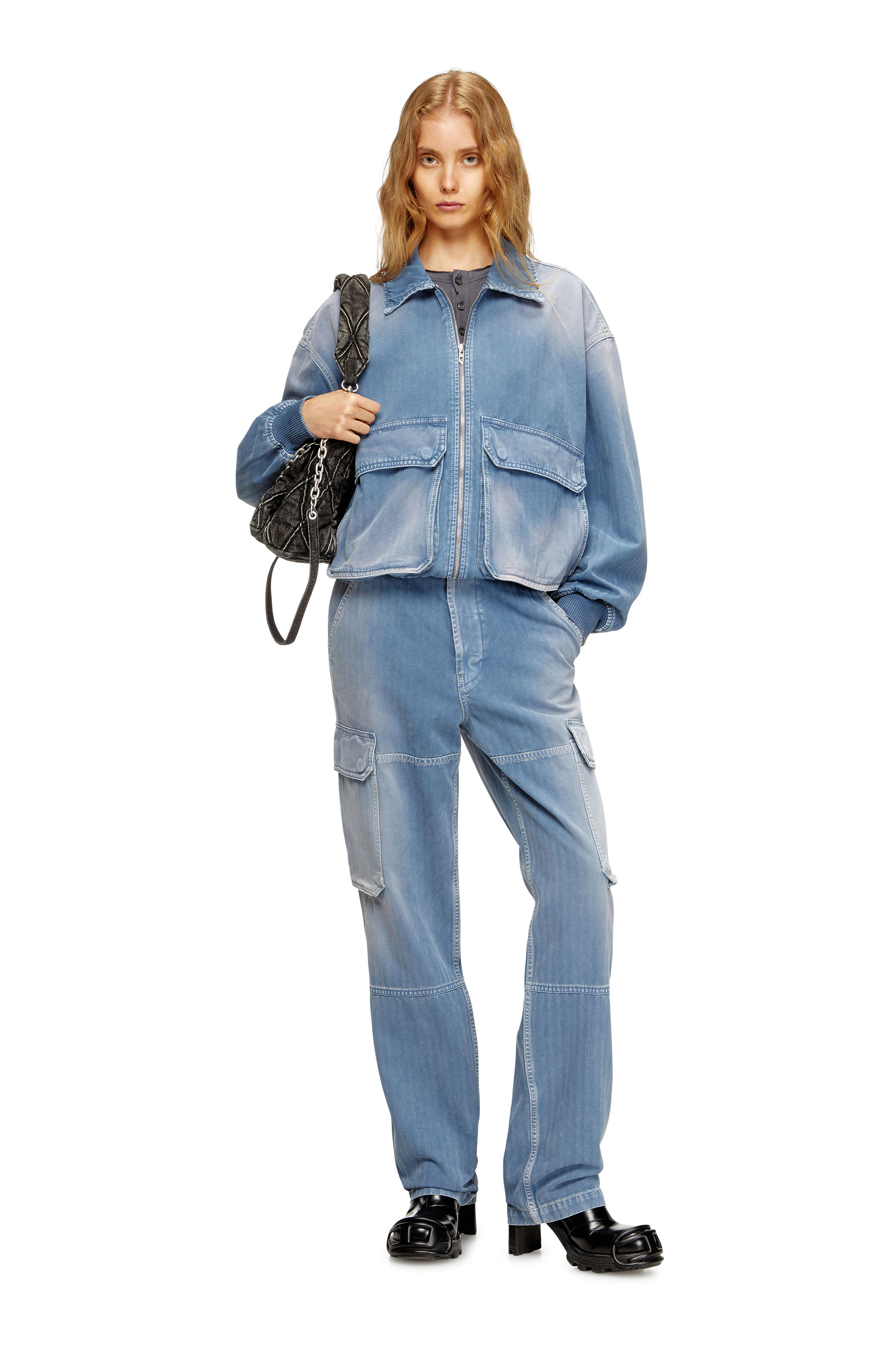 Diesel - D-KURZ, Unisex's Jacket in coloured herringbone denim in ライトブルー - 7