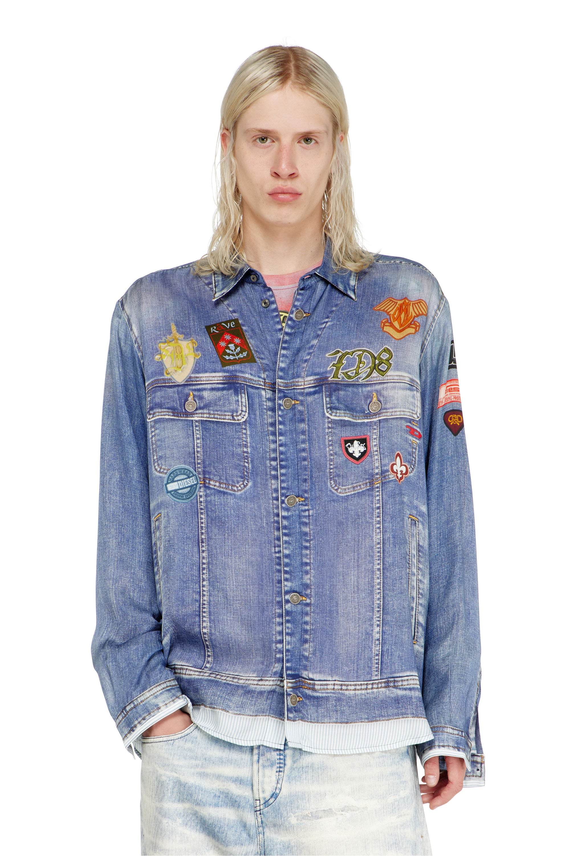 Diesel - S-SIMPLY-PATCH, Male's シャツ in ミディアムブルー - 1