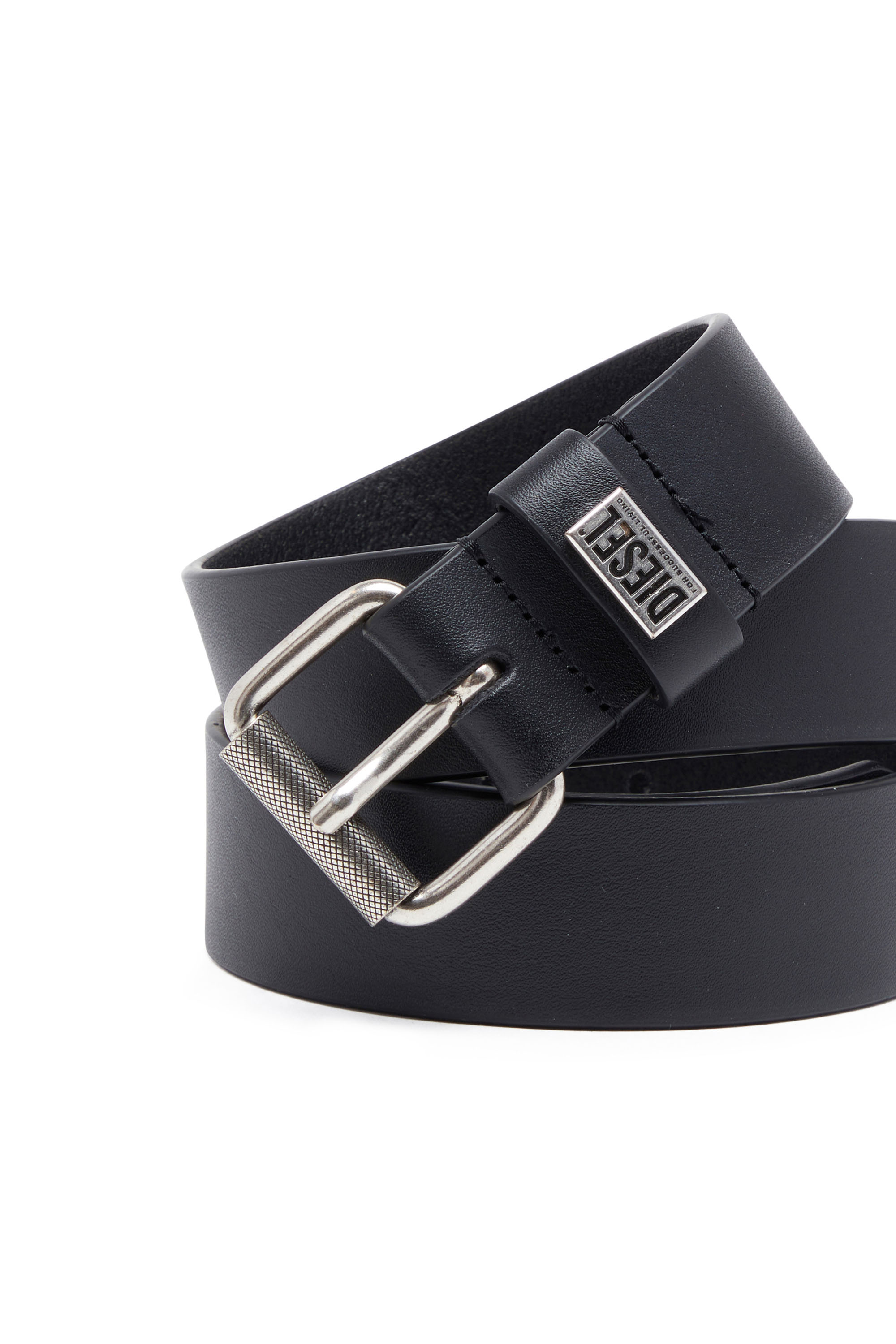 Diesel - B-BISCOTTO-LOOP, Male's Leather belt with logo plaque in ブラック - 3