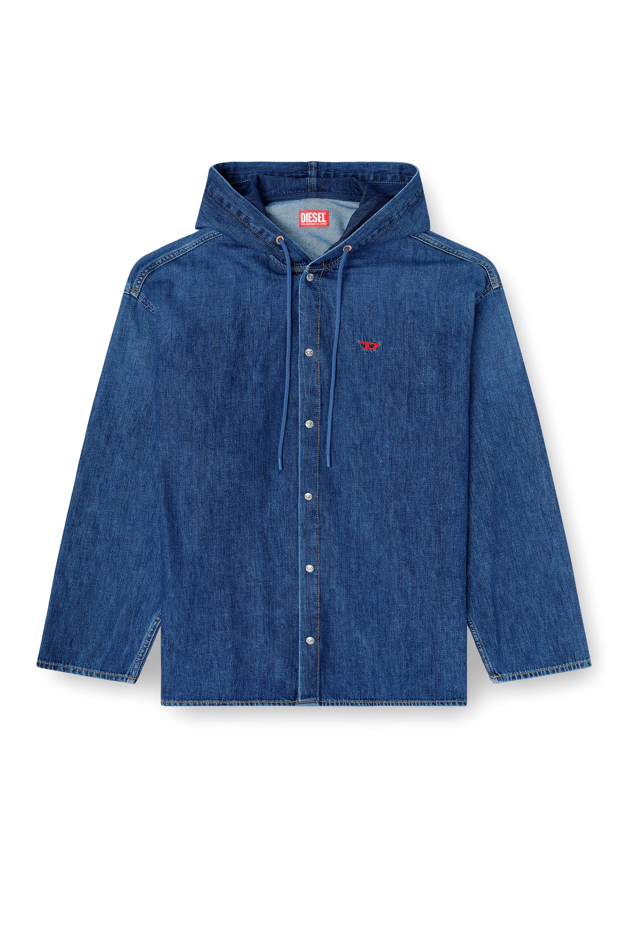 Diesel - D-DEWNY-HOOD, Male's Overshirt in clean-wash denim in ダークブルー - 3