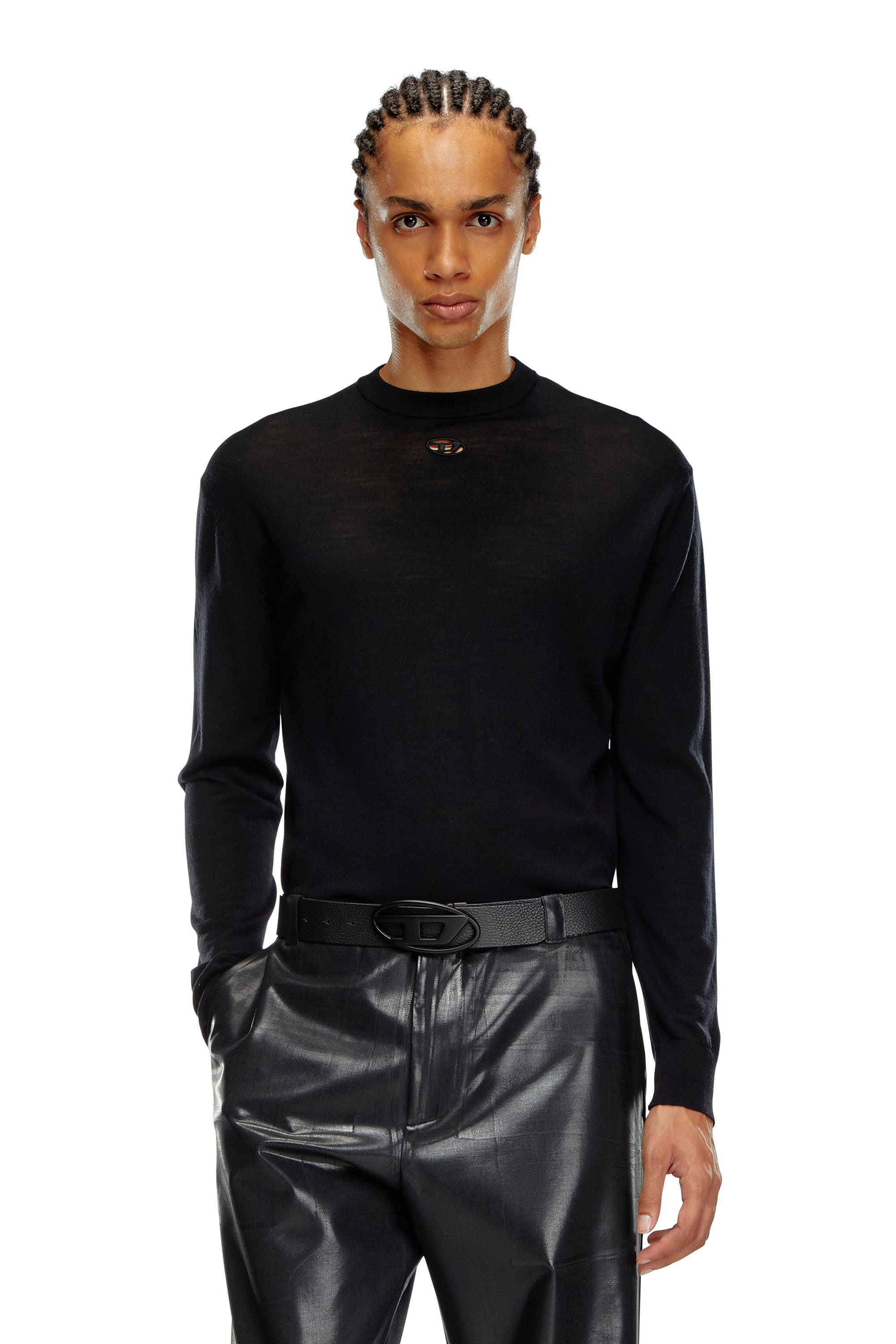 Diesel - K-GARTH, Male's Wool jumper with cut-out Oval D logo in ブラック - 1