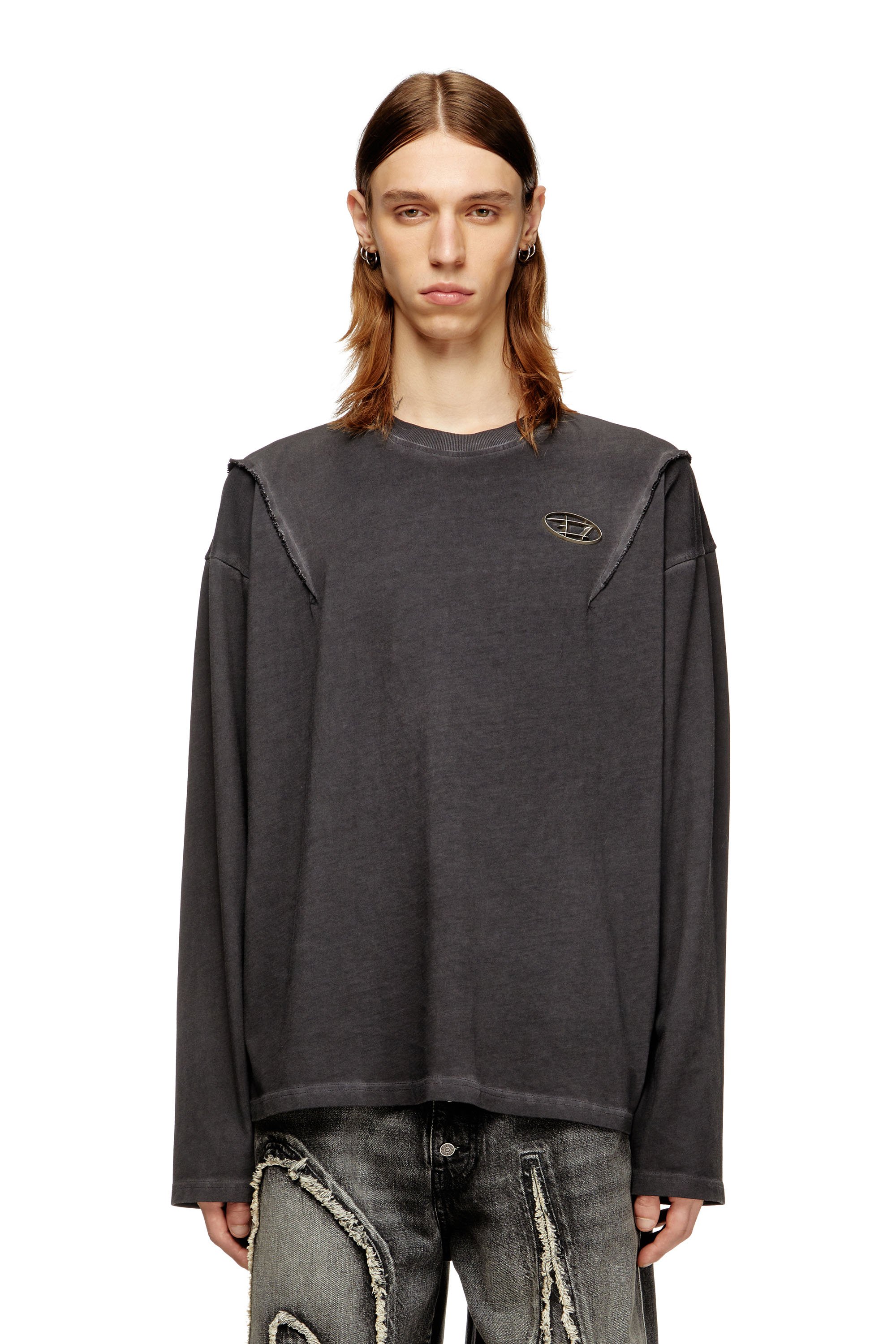 Diesel - T-THUG-T-SHIRT, Unisex's Long-sleeve T-shirt with faded effect in ダークグレー - 2