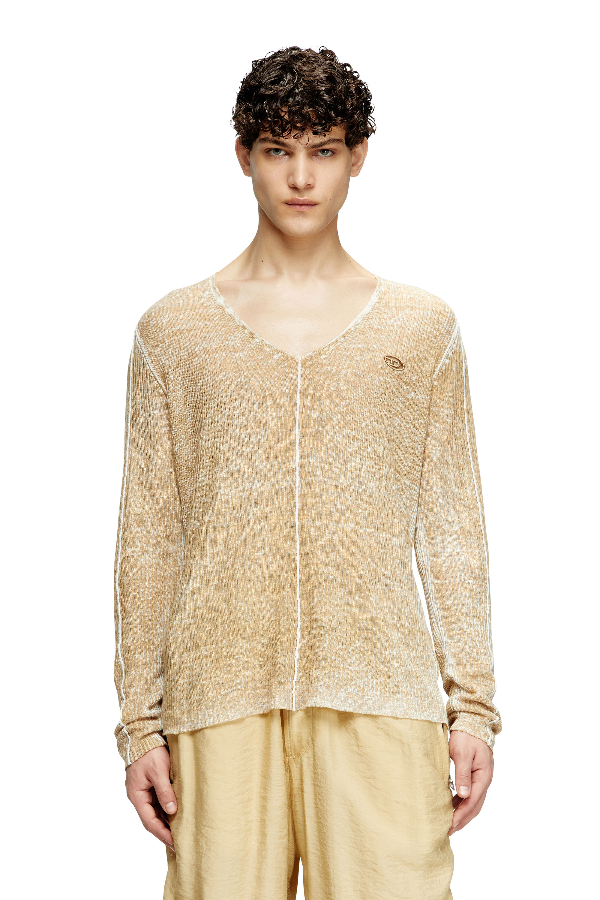 Diesel - K-ROBBEL, Male's Inside-print jumper with contrast detail in ベージュ - 1
