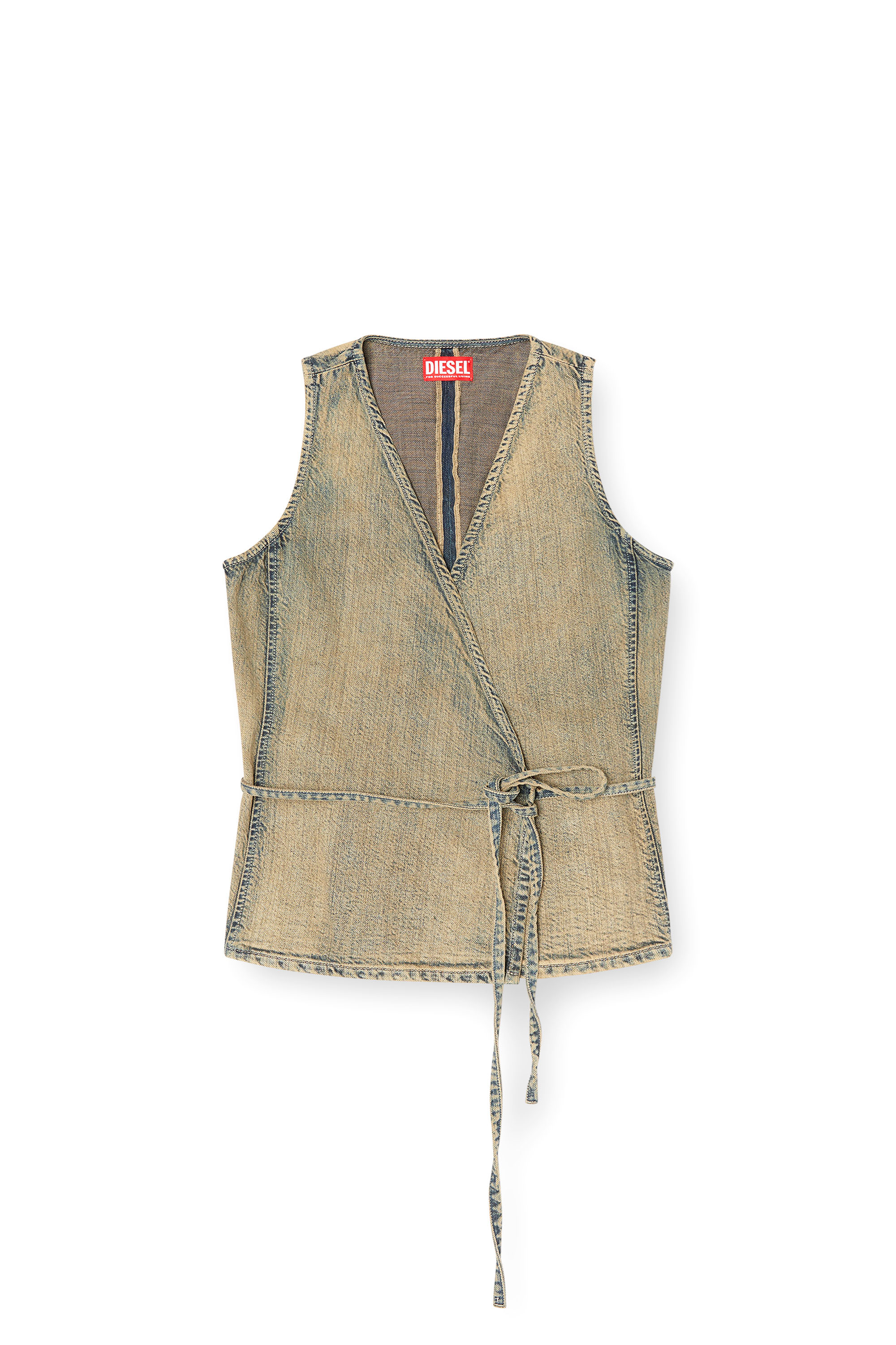 Diesel - DE-VERN, Female's Wrap top in gold-brush denim in ミディアムブルー - 3