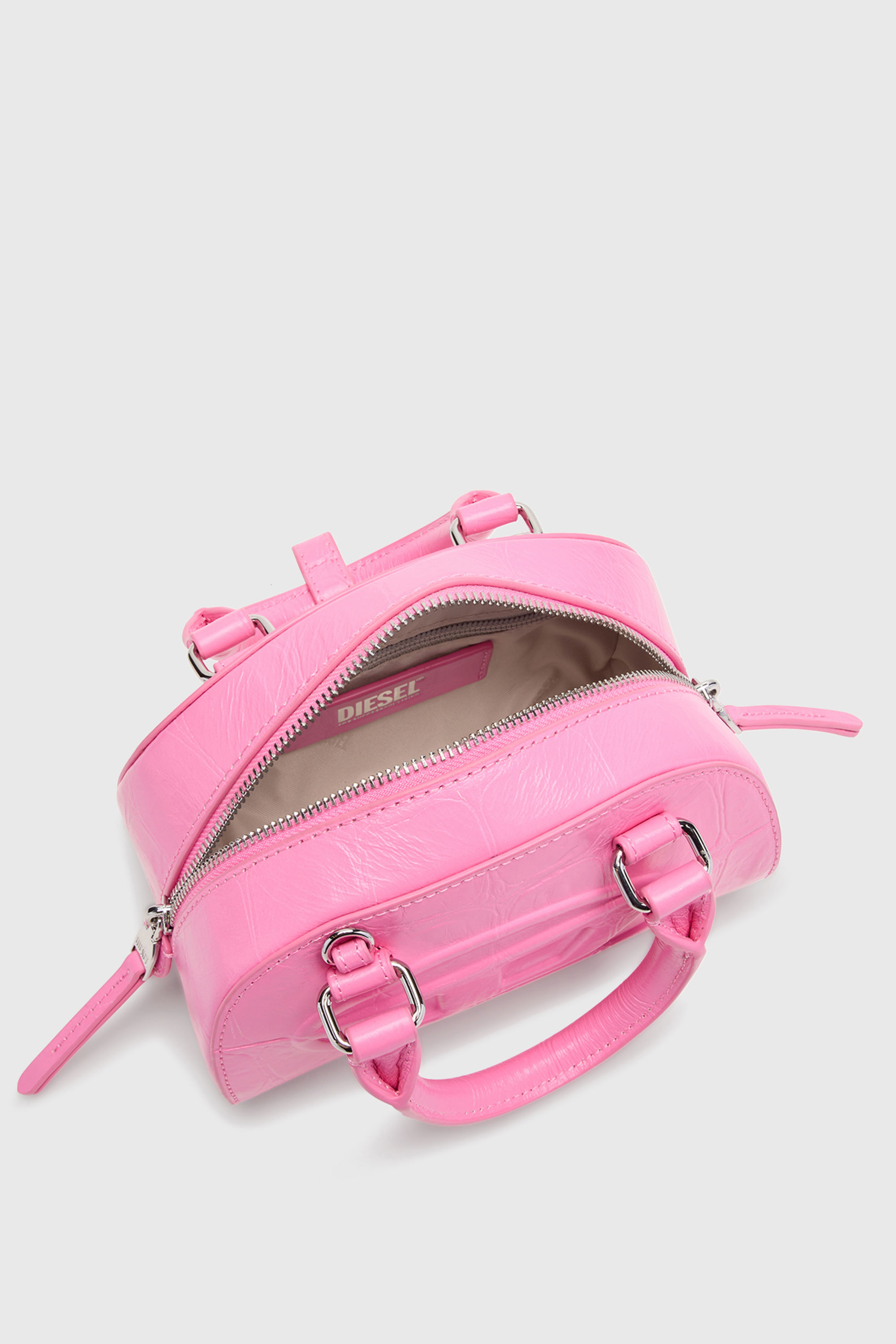 Diesel - 1DR DOME CROSSBODY, Female's 1DR Dome-Small bowling bag in croc-effect leather in ピンク / ホワイト - 6