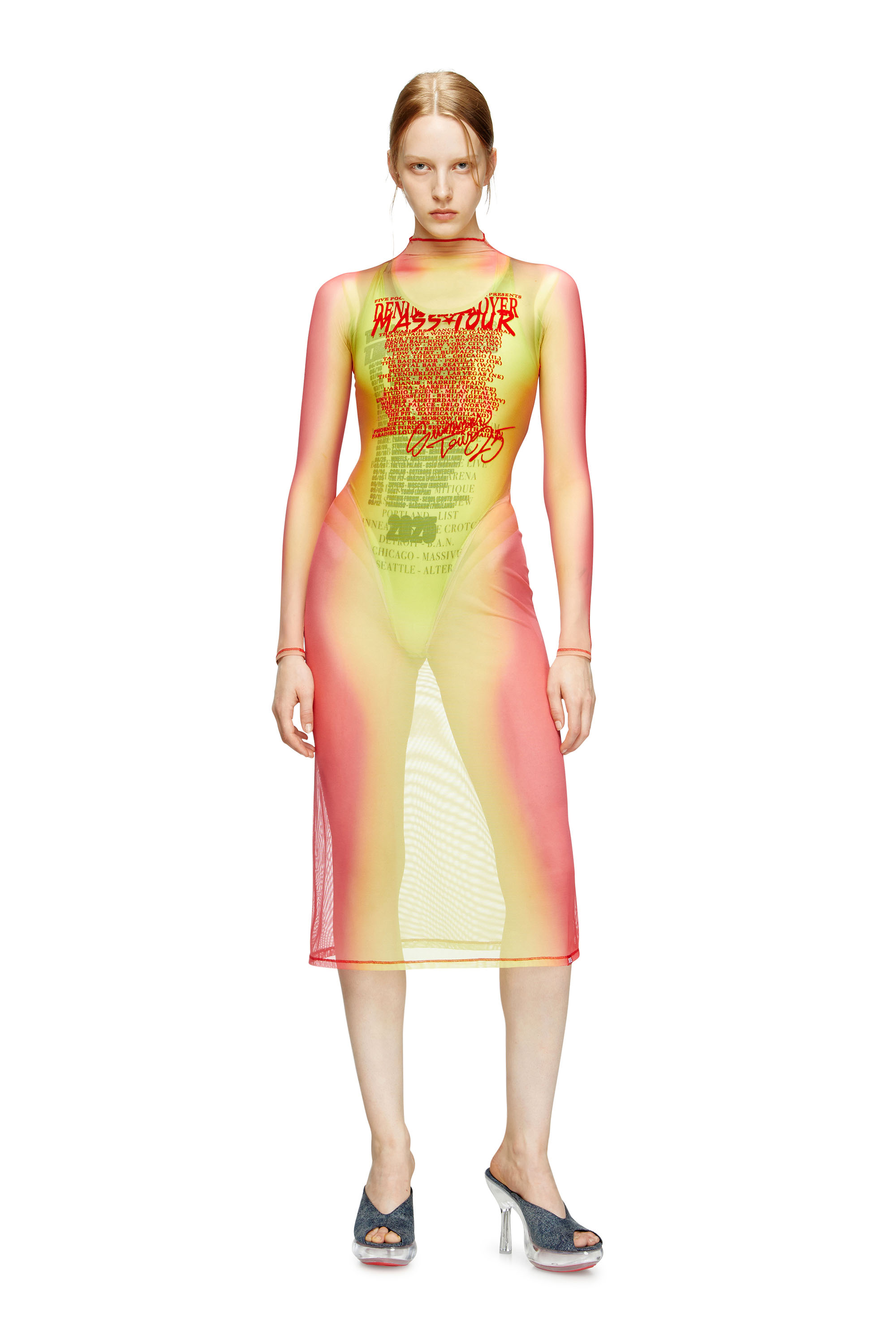 Diesel - D-AFNIC, Female's Layered midi dress with lyrics print in ピンク/グリーン - 3