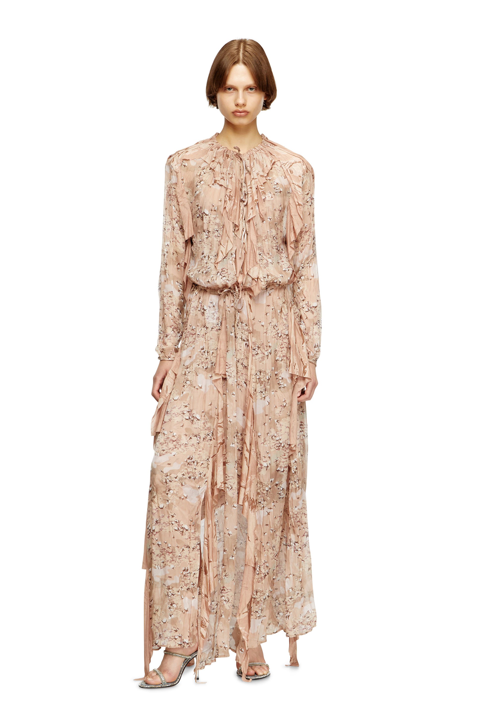 Diesel - D-AZZLING-R1, Female's Ruffled maxi dress in camo chiffon in フェースパウダー - 2