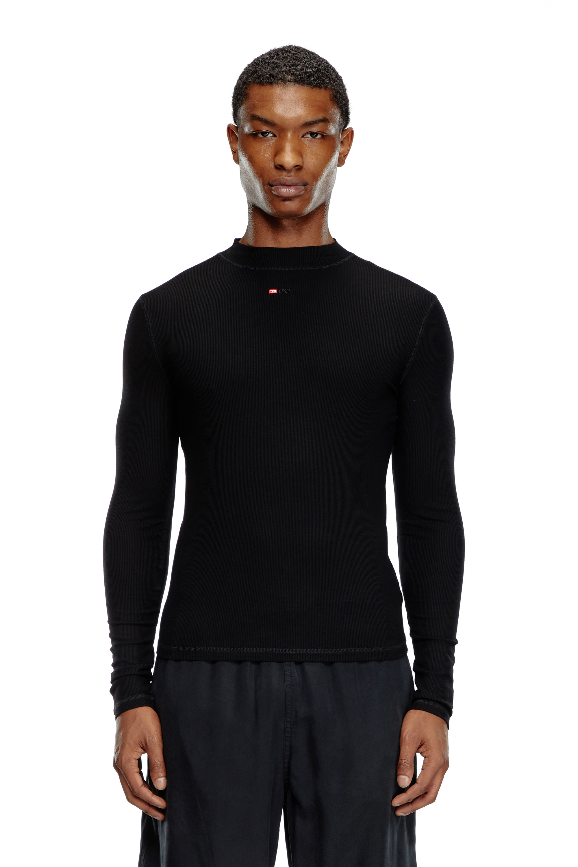 Diesel - T-MOKKY-LS-MICRODIV, Unisex's Mock-neck top with micro logo in ブラック - 1