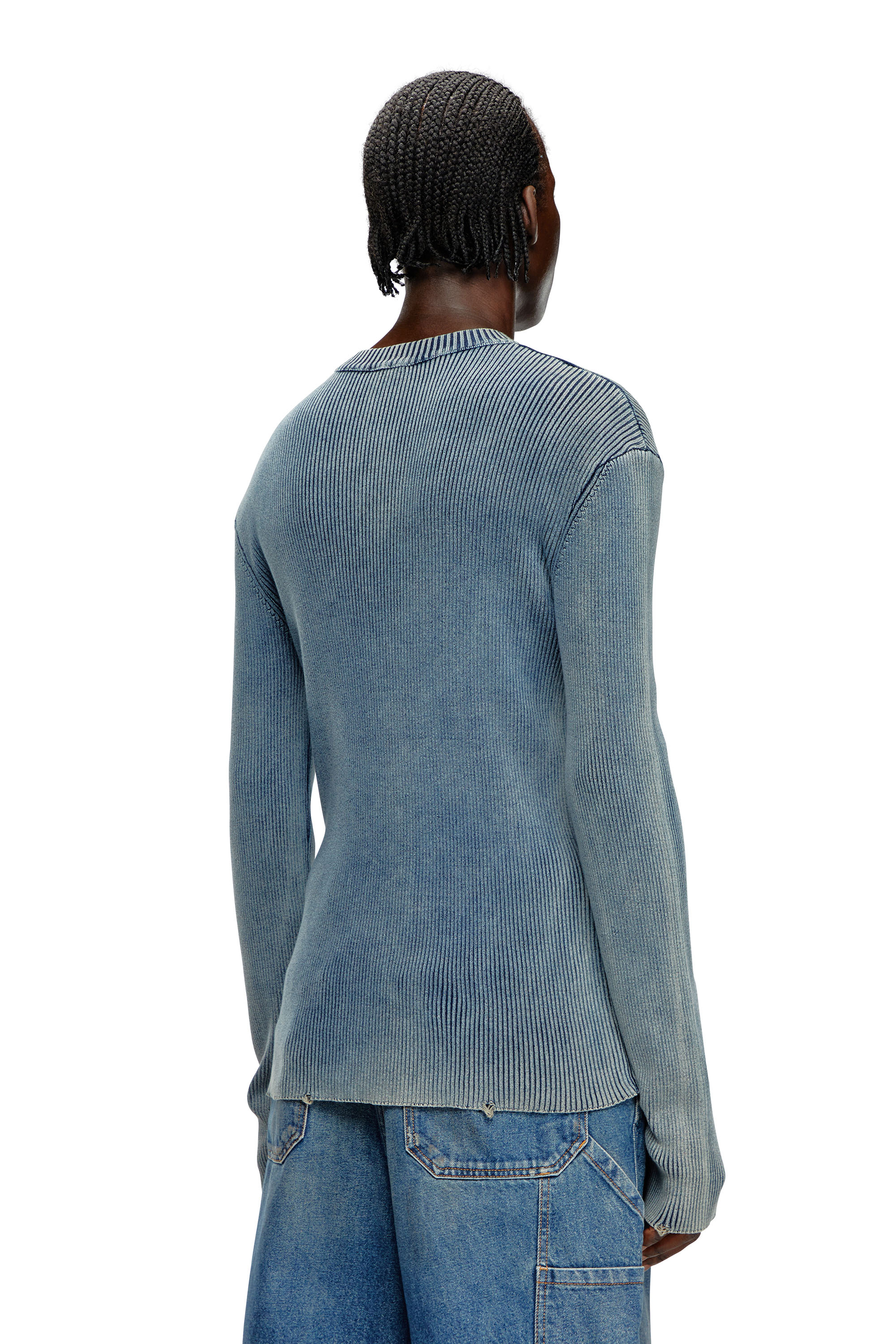 Diesel - K-DARIN-A, Male's Cut-out jumper with Oval D in ブルー - 4