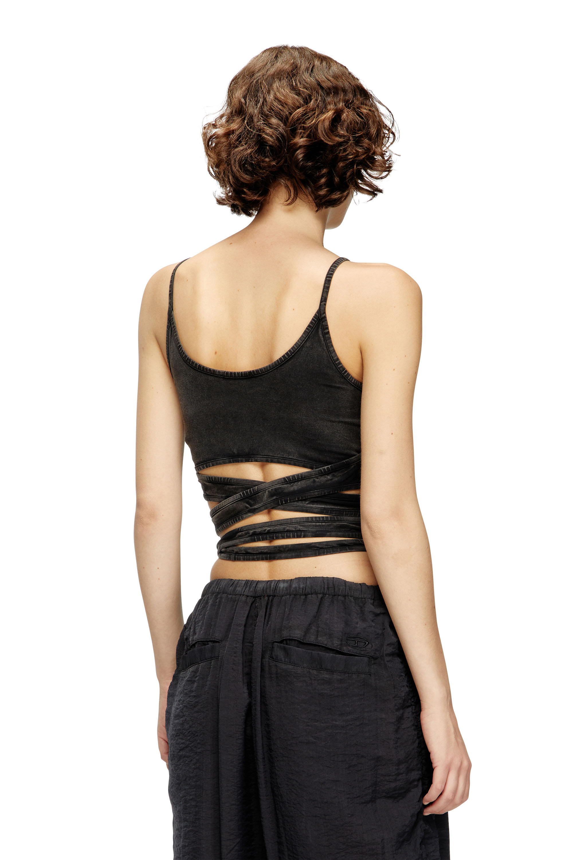 Diesel - T-LEYA-TAIL-R1, Female's Denim-look vest top with wrap ties in ブラック - 3