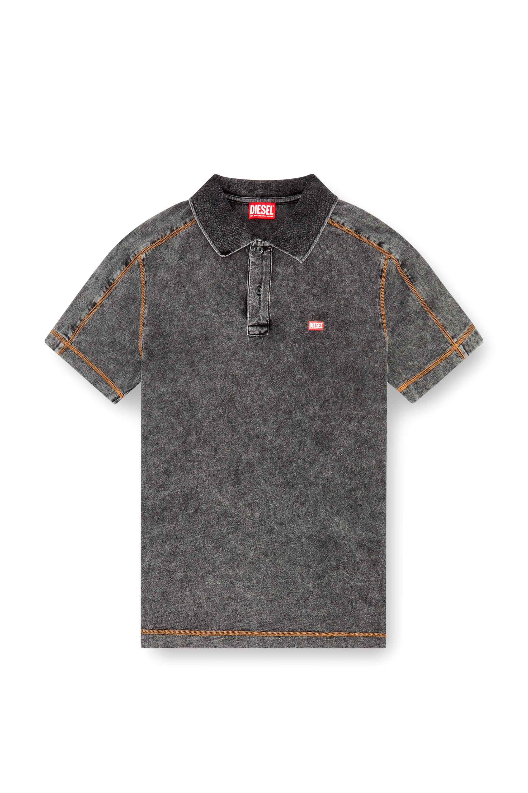 Diesel - T-SWIND, Male's Polo shirt in denim-effect jersey in ダークグレー - 2