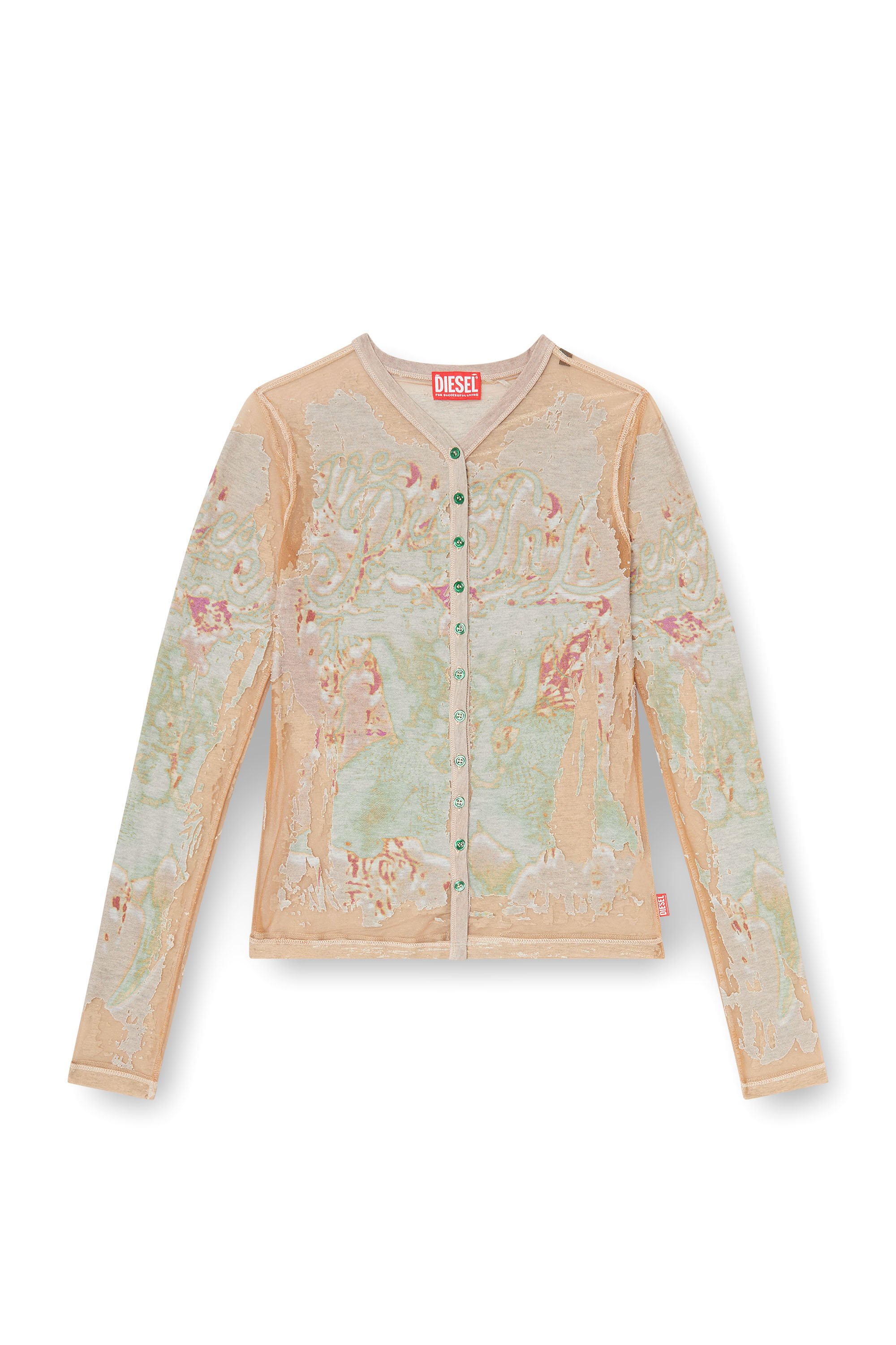 Diesel - T-GABRY, Female's Cardigan top in printed devor&eacute; jersey in ライトブラウン - 3