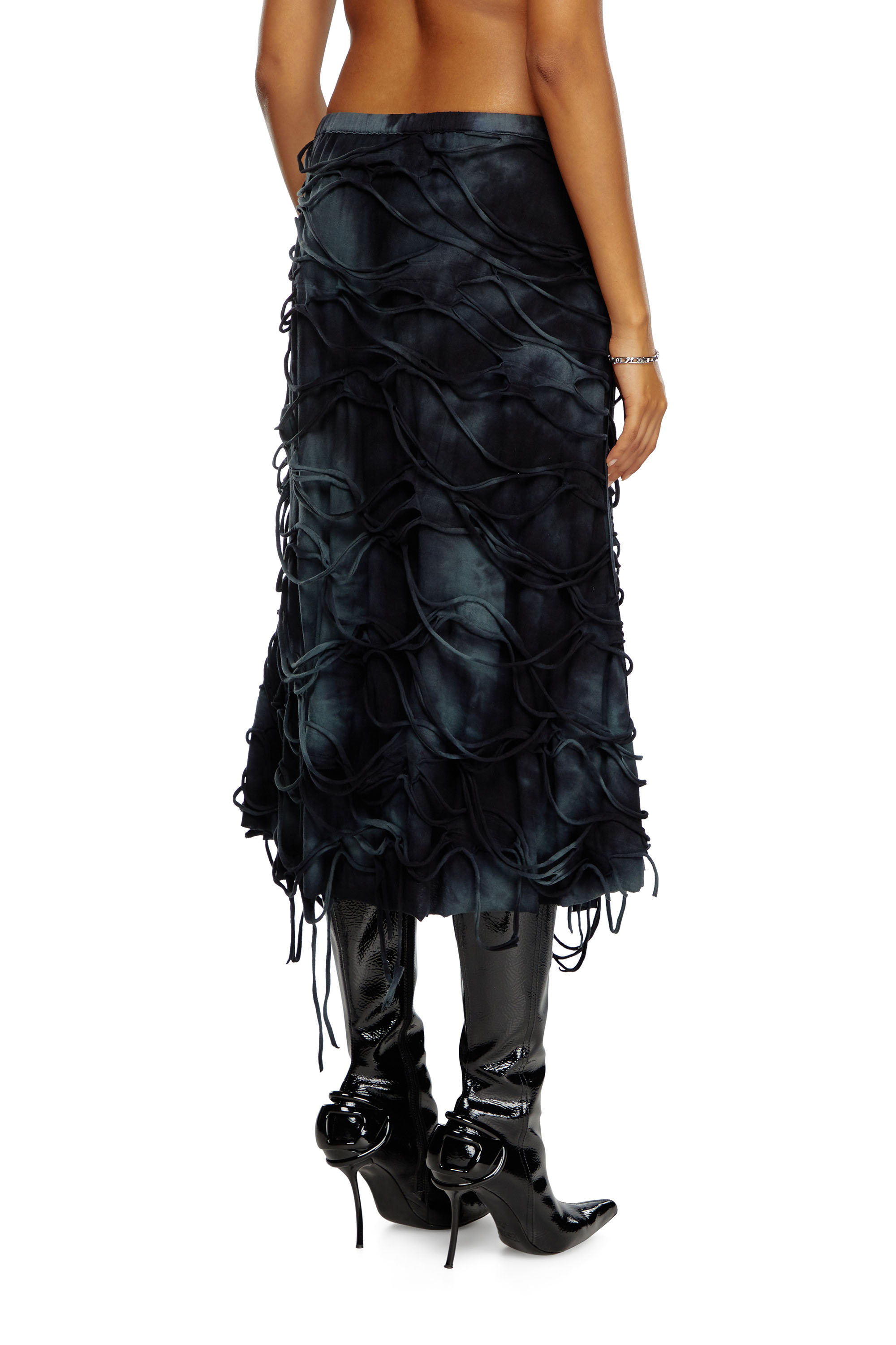 Diesel - O-JAL, Female's Midi skirt with floating strands in ブラック - 4