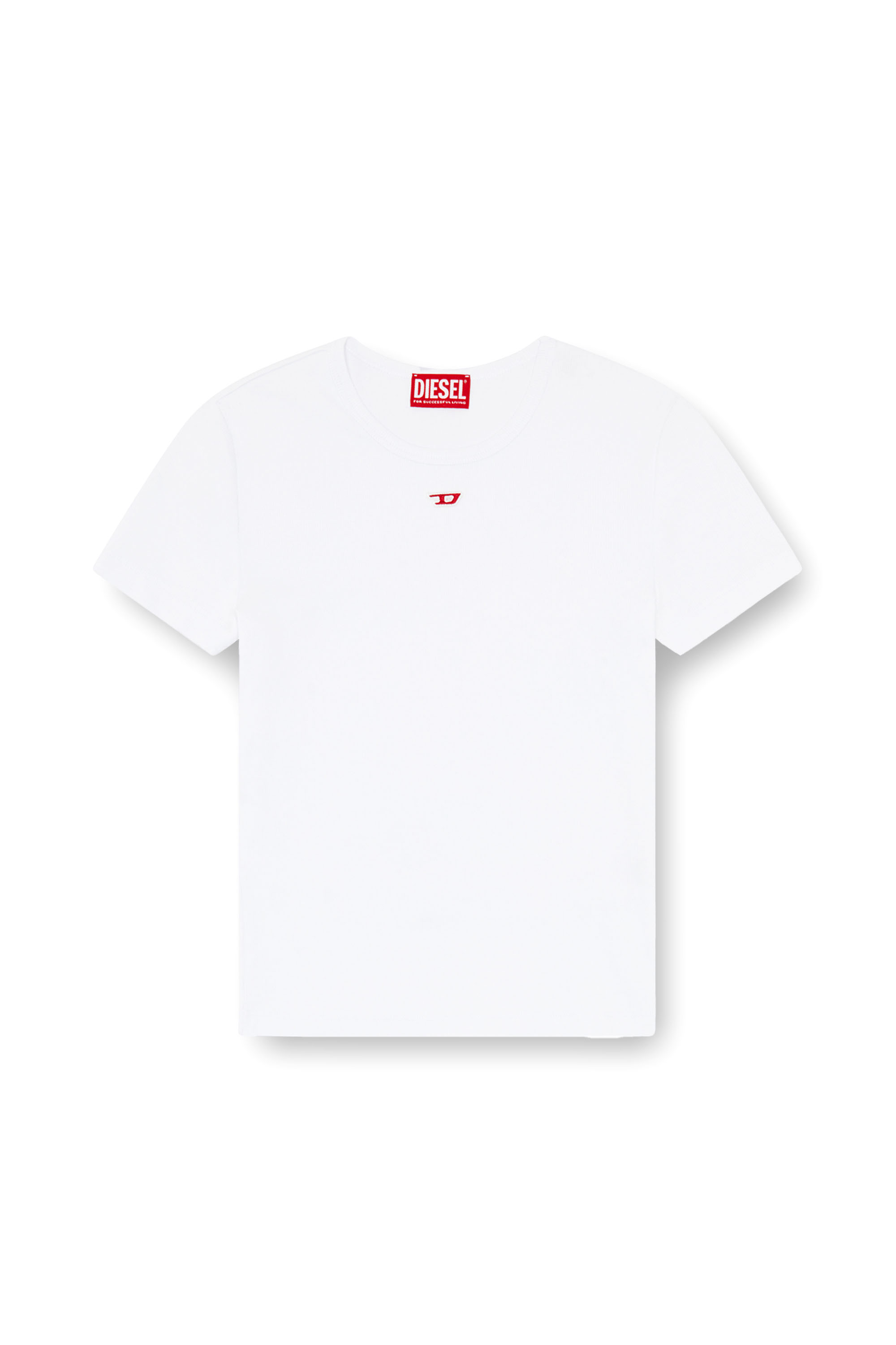 Diesel - T-ELE-LONG-D, Female's T-shirt with D logo patch in ホワイト - 2