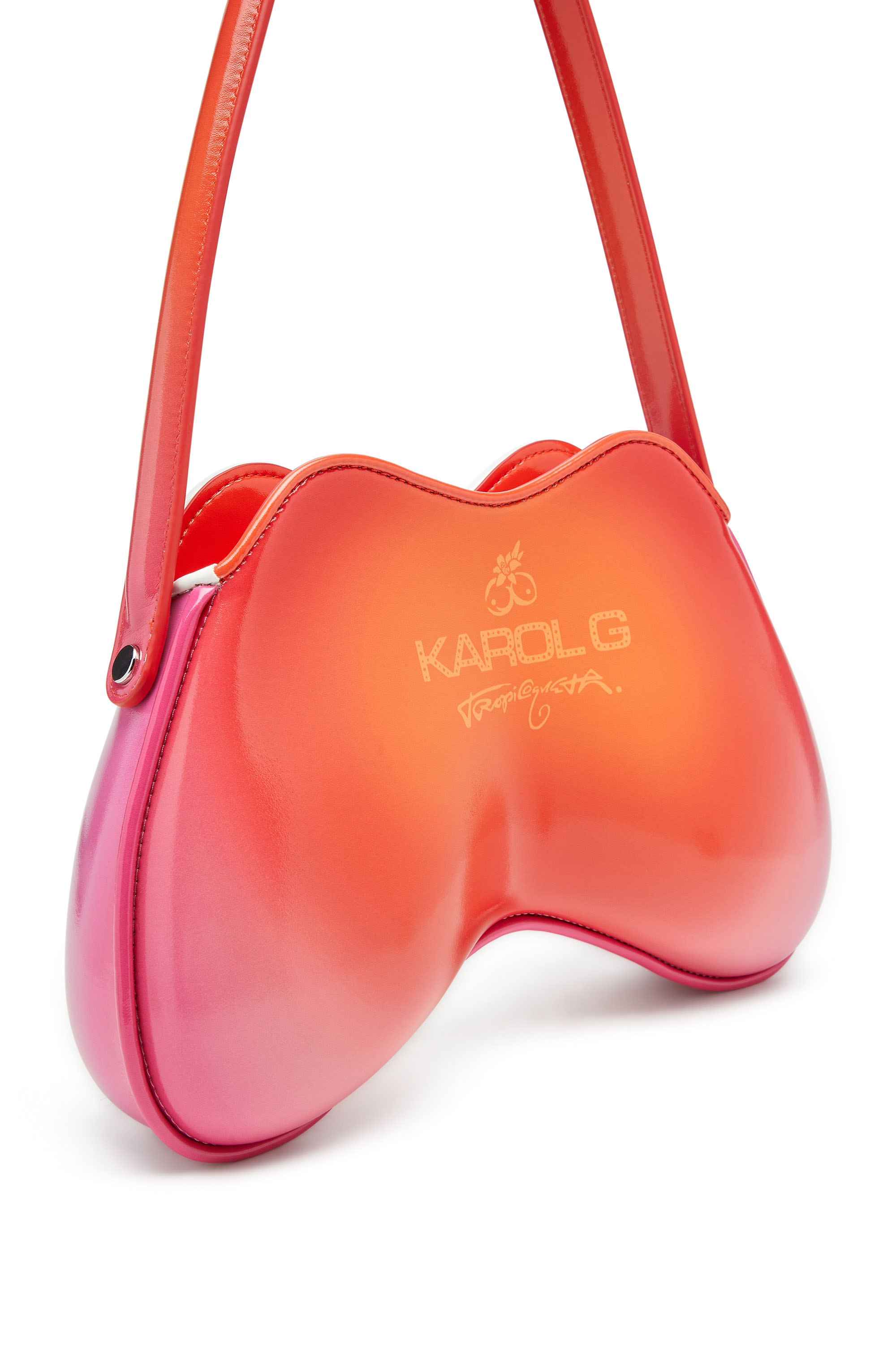 Diesel - K.G. DOUBLE-D SHOULDER, Female's Double-D-Glossy shoulder bag with lotus print in ホワイト/ピンク - 6