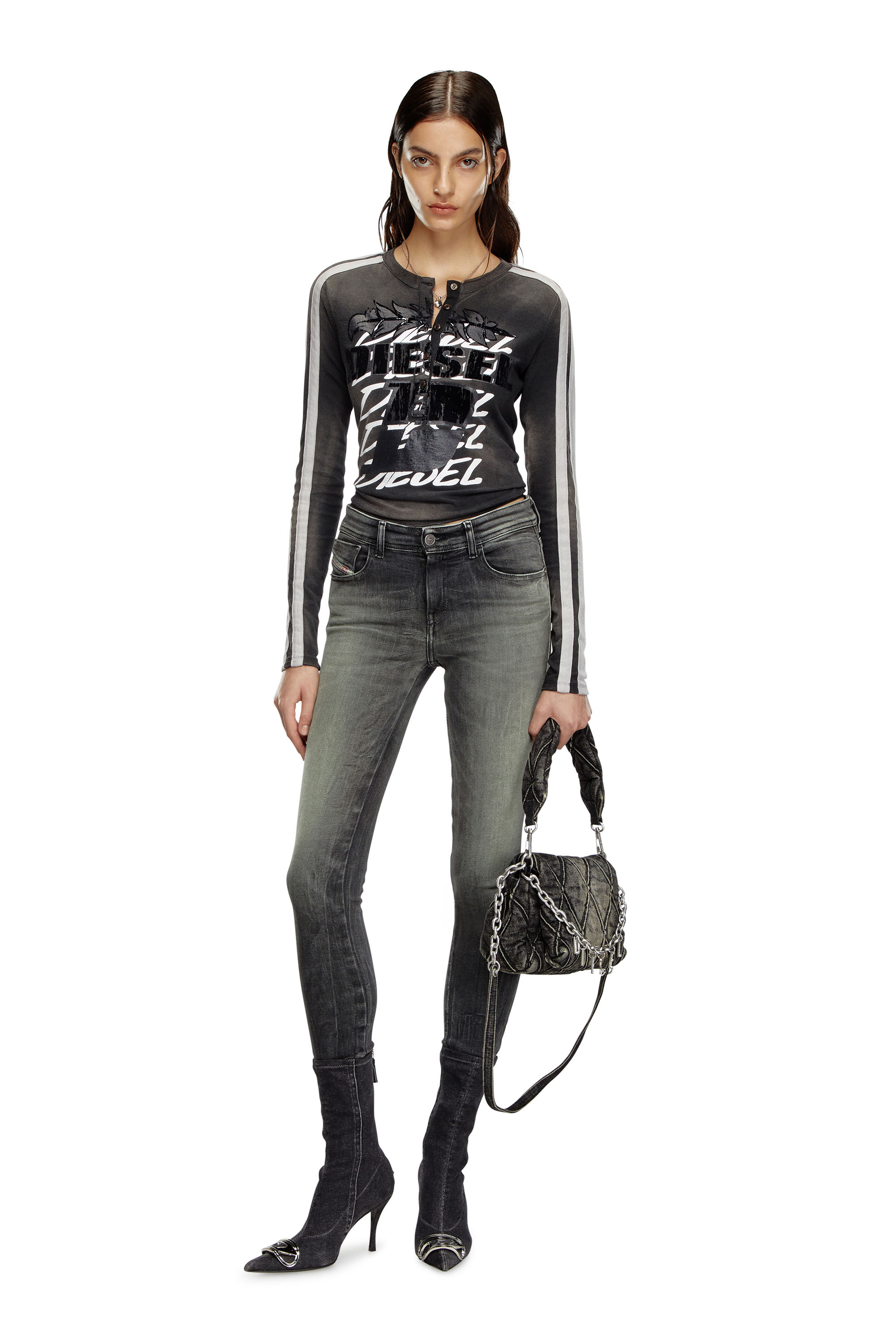 Diesel - Female's Skinny Jeans 2017 Slandy 09J08, ブラック/ダークグレー - 2