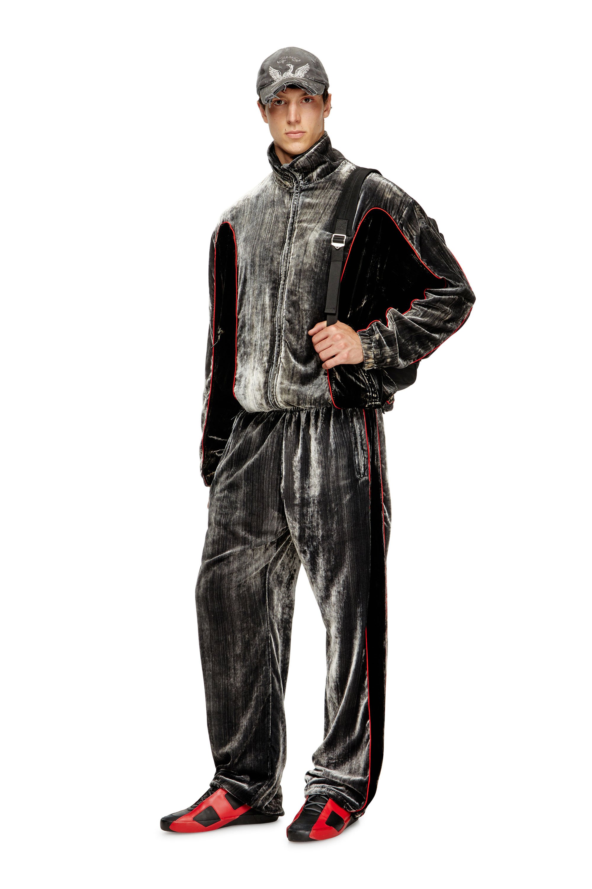 Diesel - P-HAY, Male's Track pants in treated velvet in ダークグレー - 2