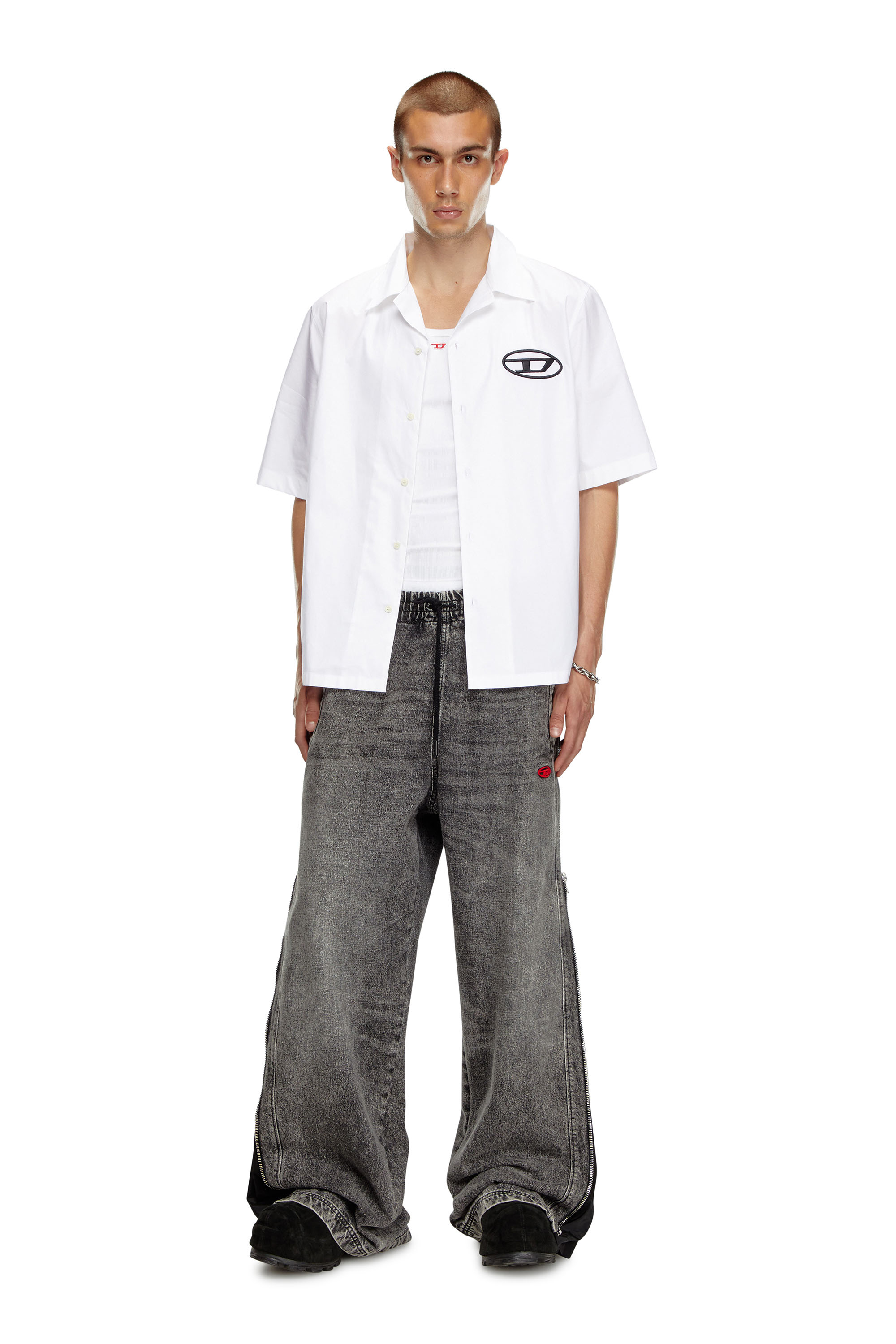 Diesel - S-MAC-C, Male's Bowling shirt with logo embroidery in ホワイト - 2