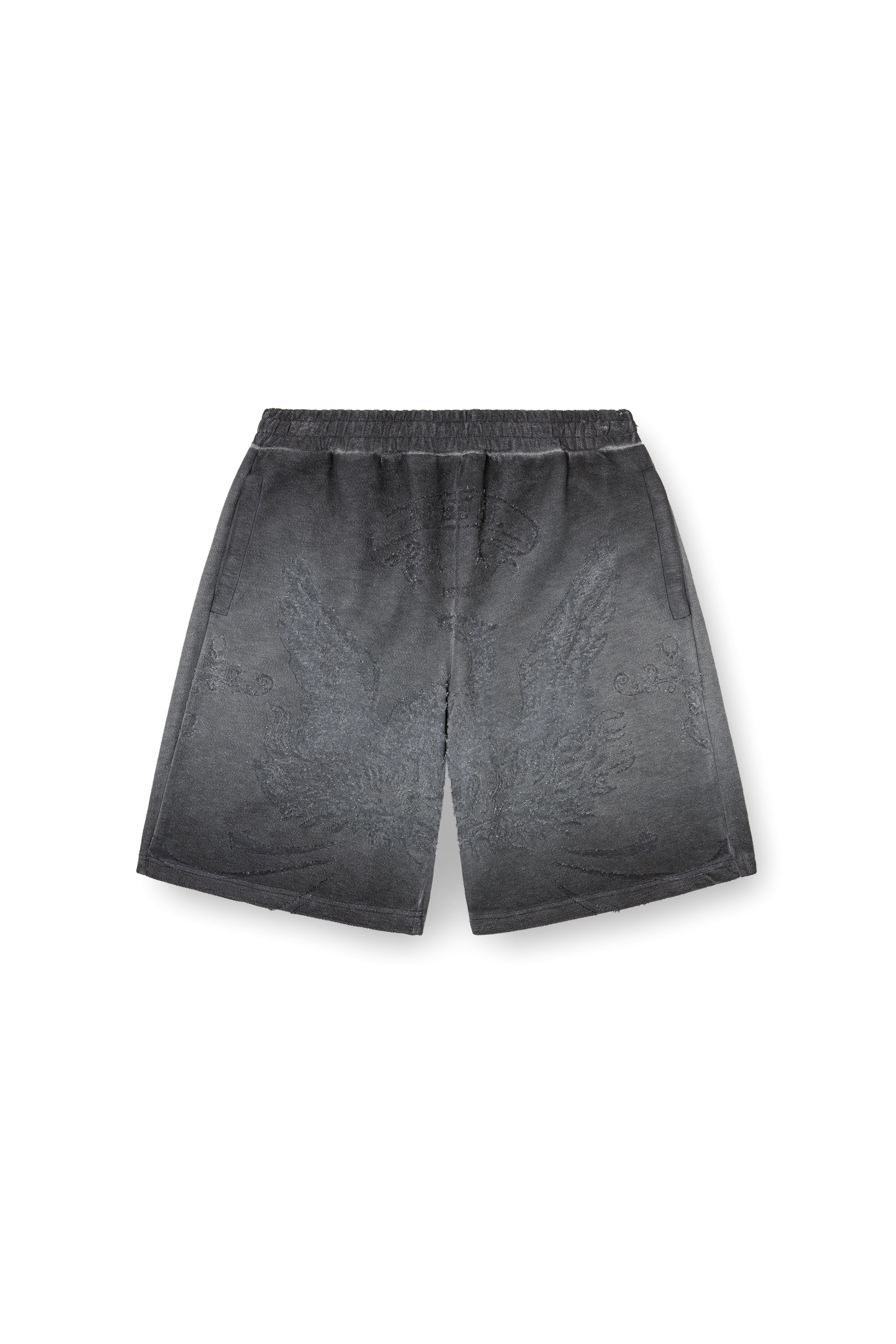 Diesel - P-CROWDE, Male's Sweat shorts with phoenix devoré in ダークグレー - 3