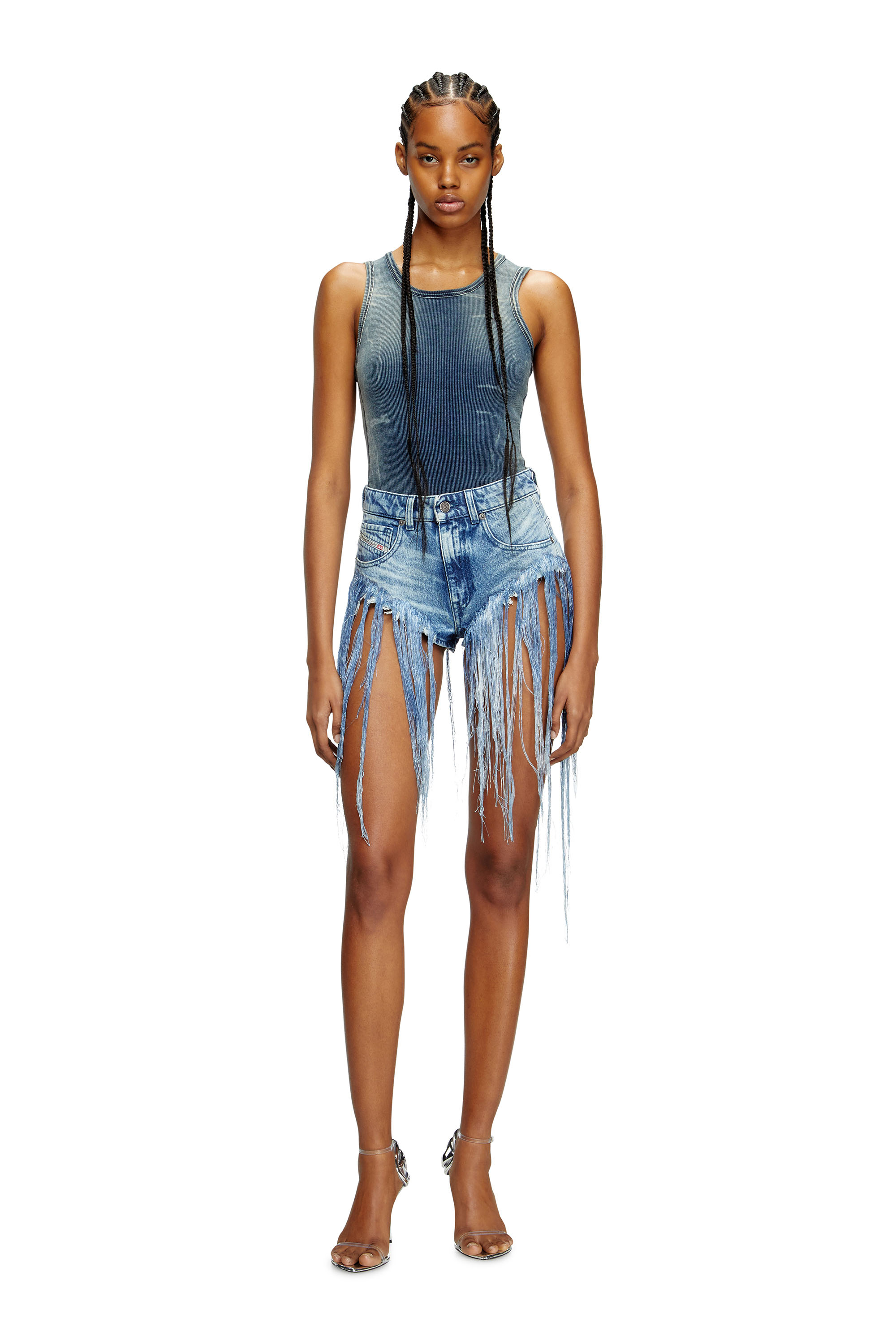 Diesel - DE-JIZZ-FSG, Female's Shorts in distressed fringed denim in ミディアムブルー - 1