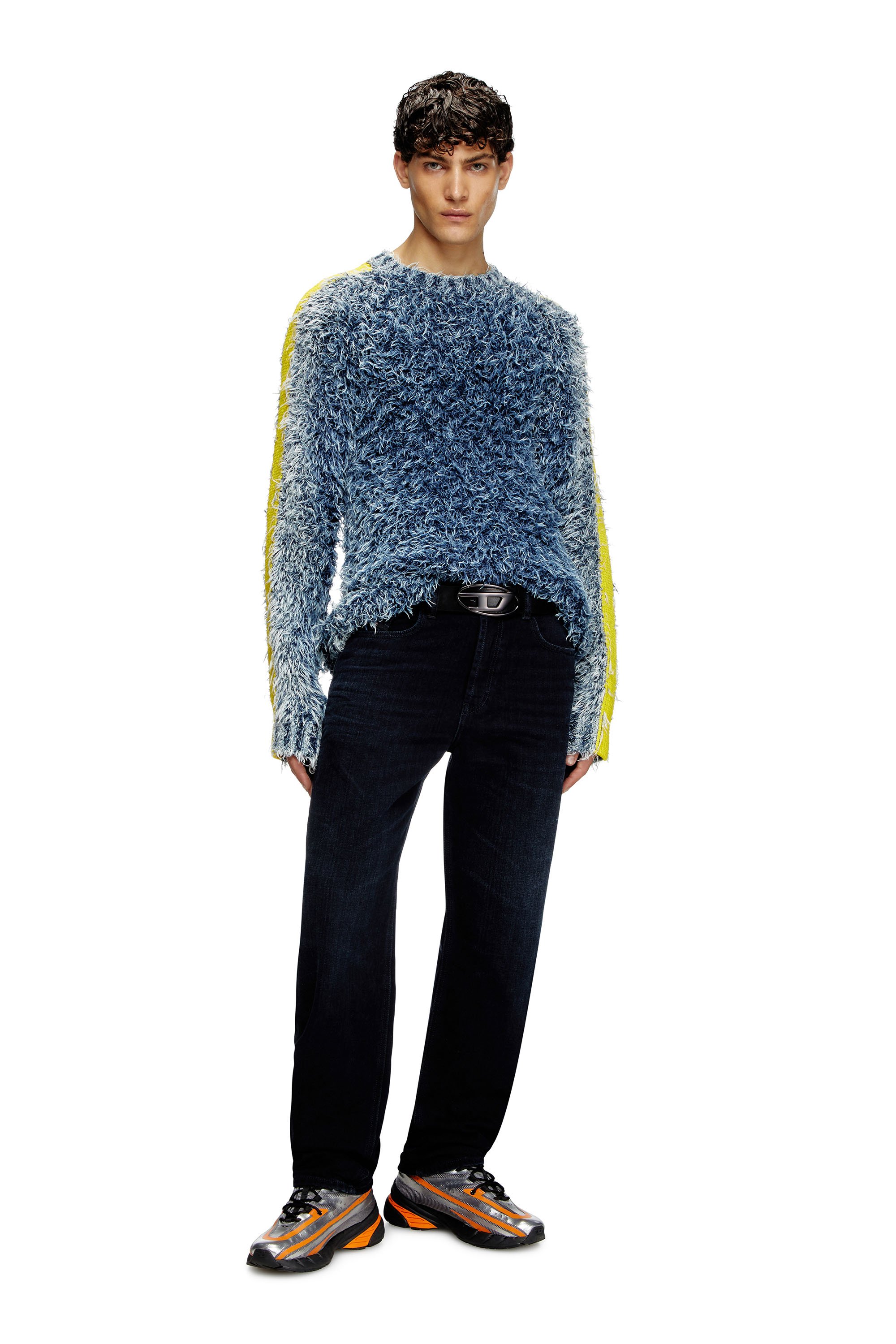 Diesel - K-DAMON, Male's Textured-knit jumper with contrast bands in ブルー - 2