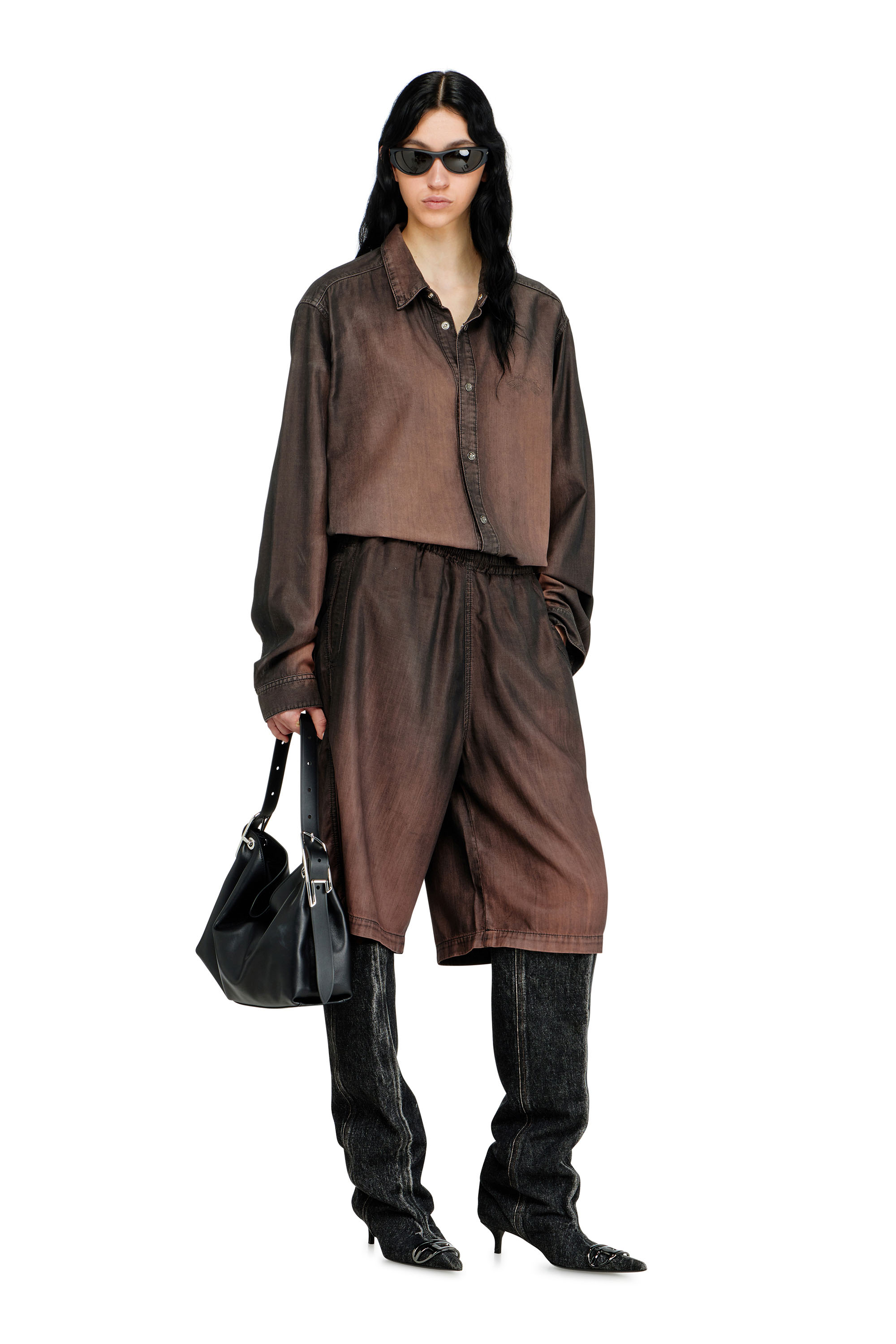 Diesel - D-RODER-SHORT-S, Unisex's デニムショートパンツ in ダークブラウン - 1