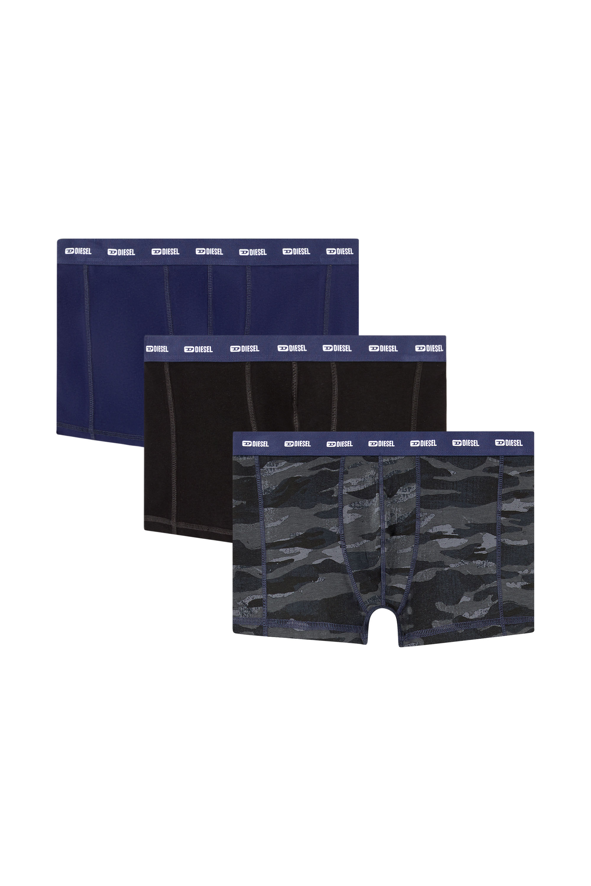 Diesel - DAMIEN-UTLT-3PACK, Male's 3-pack of boxer briefs plain and camo in ブラック/ブルー - 1
