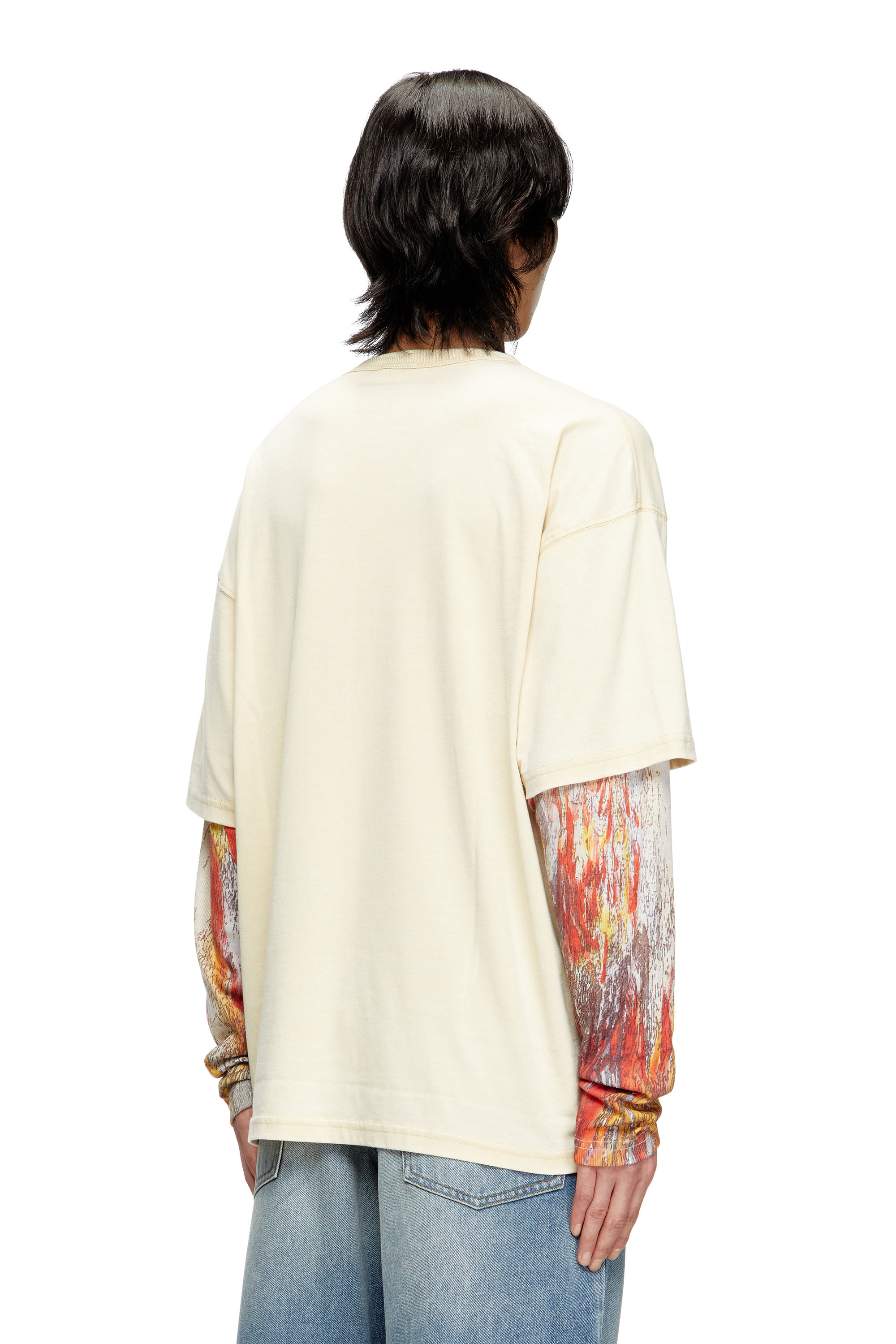 Diesel - T-BOXT-DB-LS-RIB-T1, Male's Long-sleeve T-shirt with layered effect in ベージュ - 4