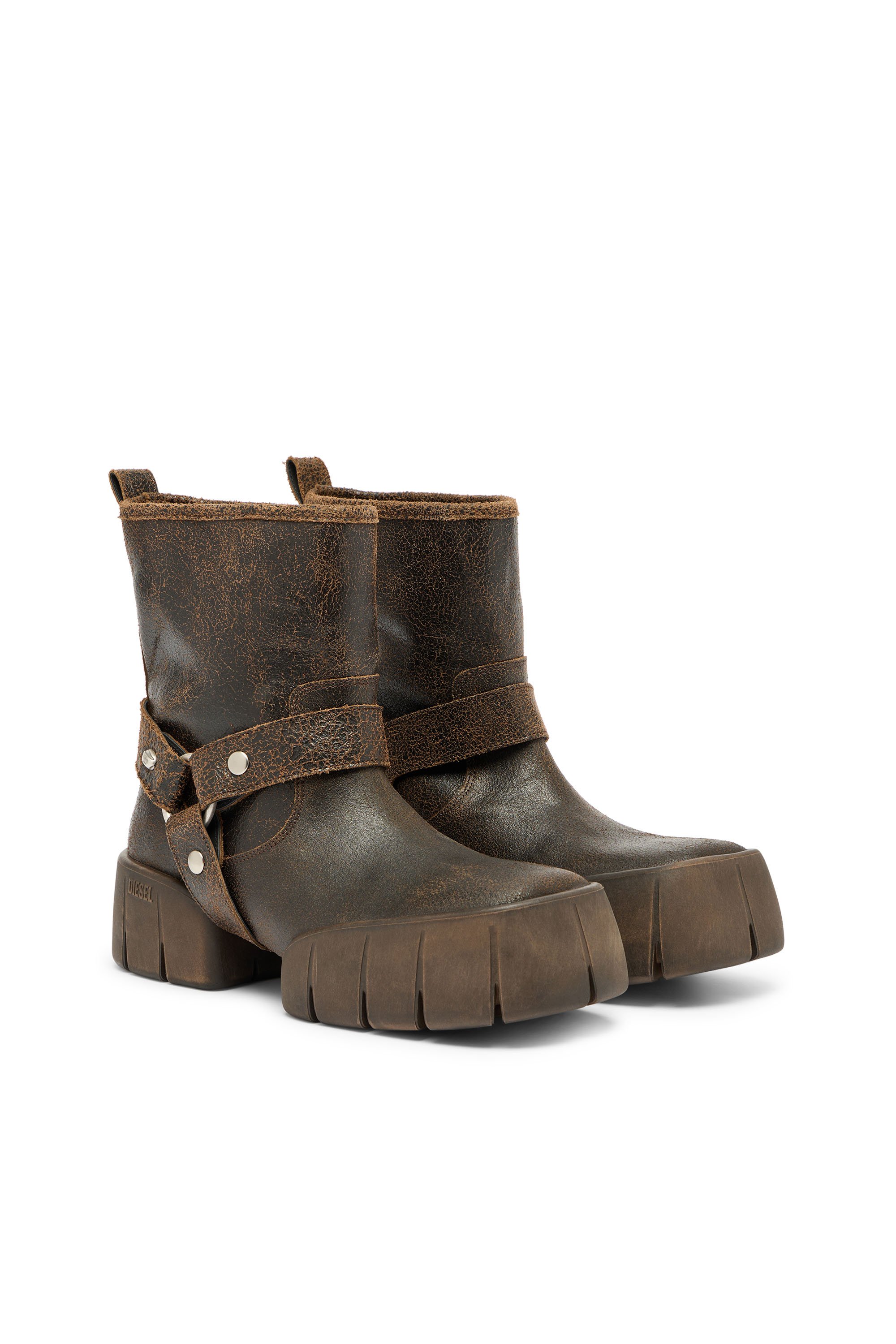 Diesel - D-TEX TU, Male's D-Tex-Biker boot in crackle leather in ブラウン - 2