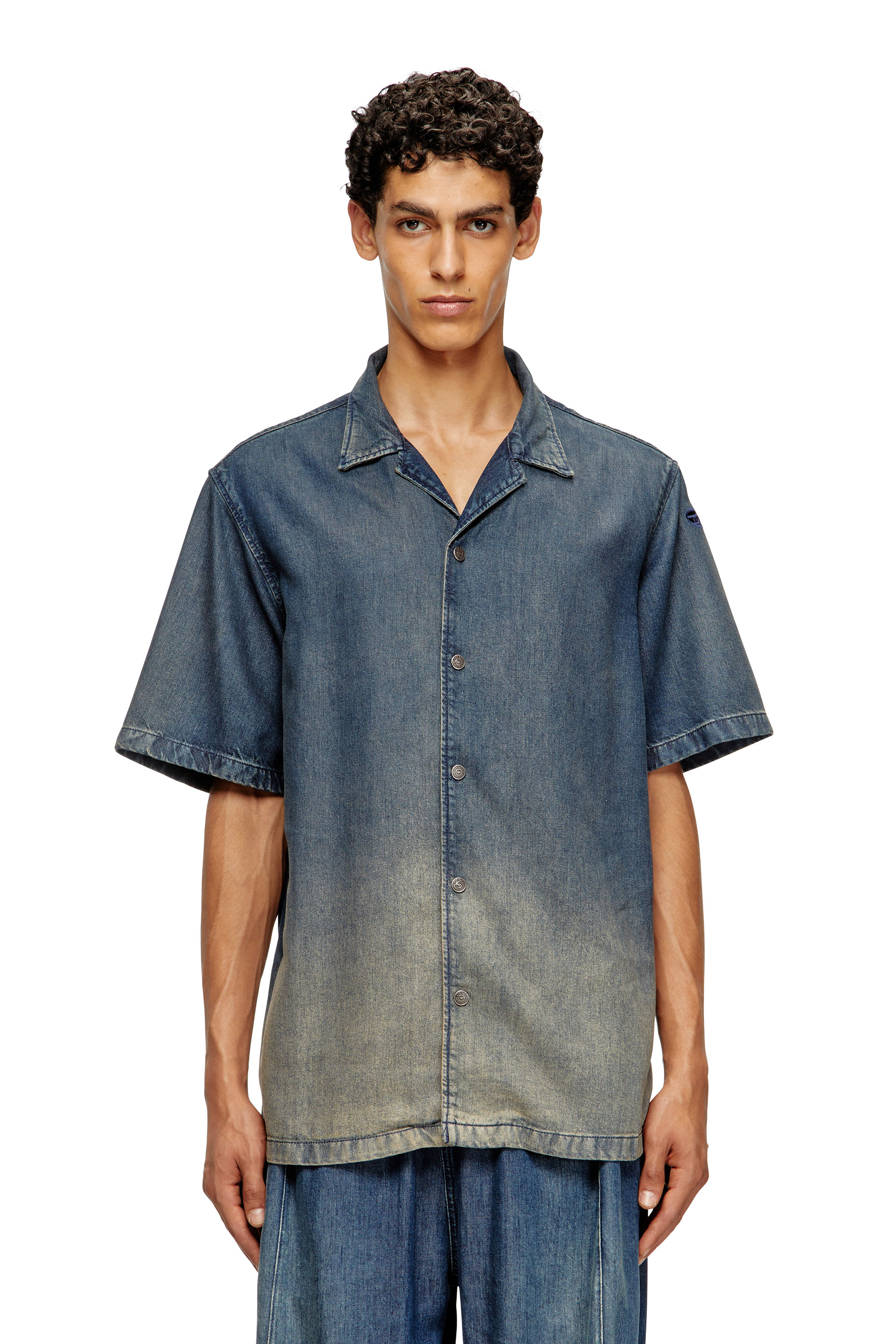 Diesel - D-NABIL-S3, Male's Bowling shirt in gradient fluid denim in ダークブルー - 3
