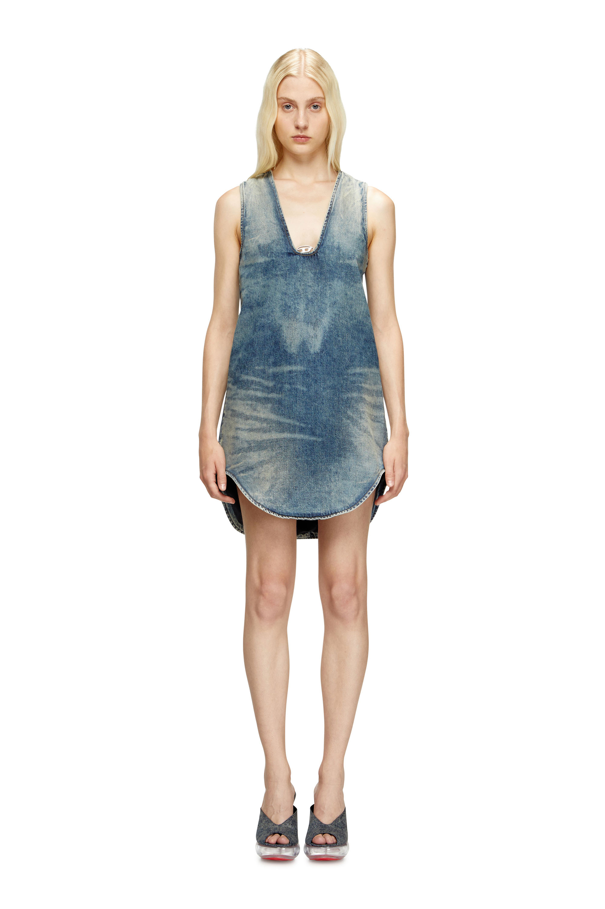 Diesel - DE-LARIS-DRESS-S, Female's Short dress in marbled denim in ミディアムブルー - 3